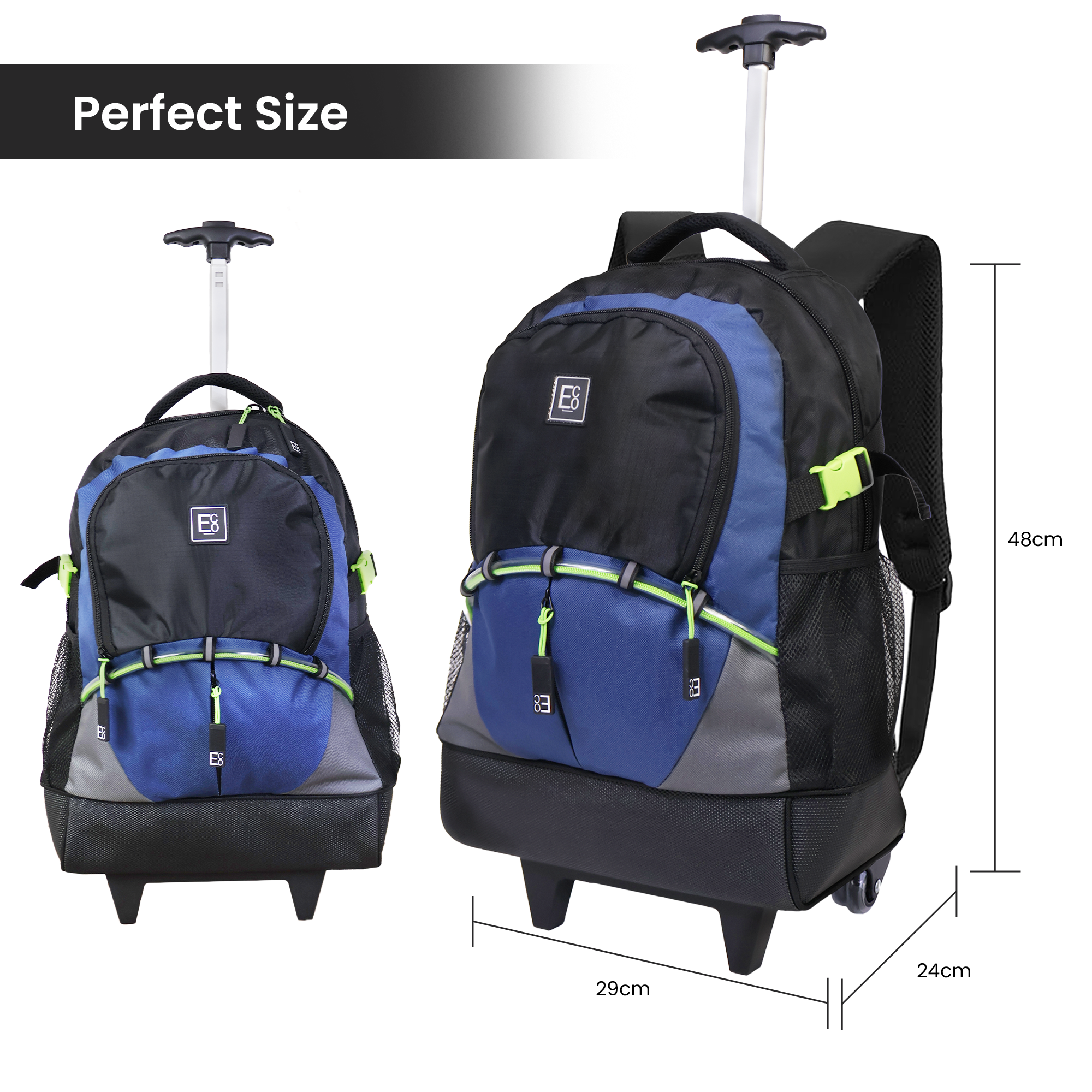 Telescopic Trolley Backpack with Roller Ball Wheels - Navy