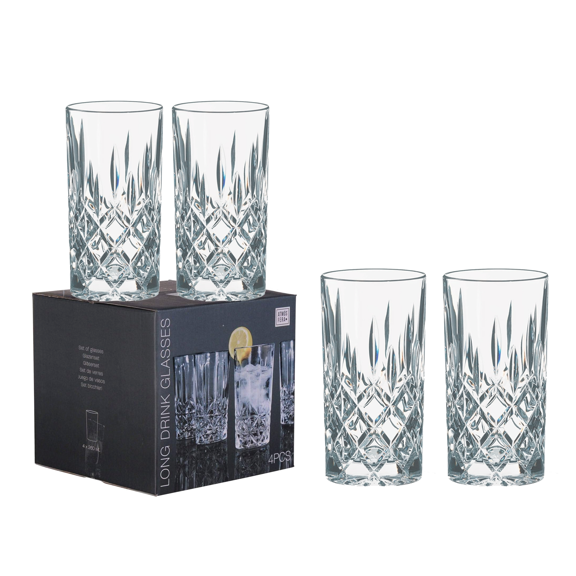 Diamond Cut Drinking Glasses - Set of 4 - 300ml