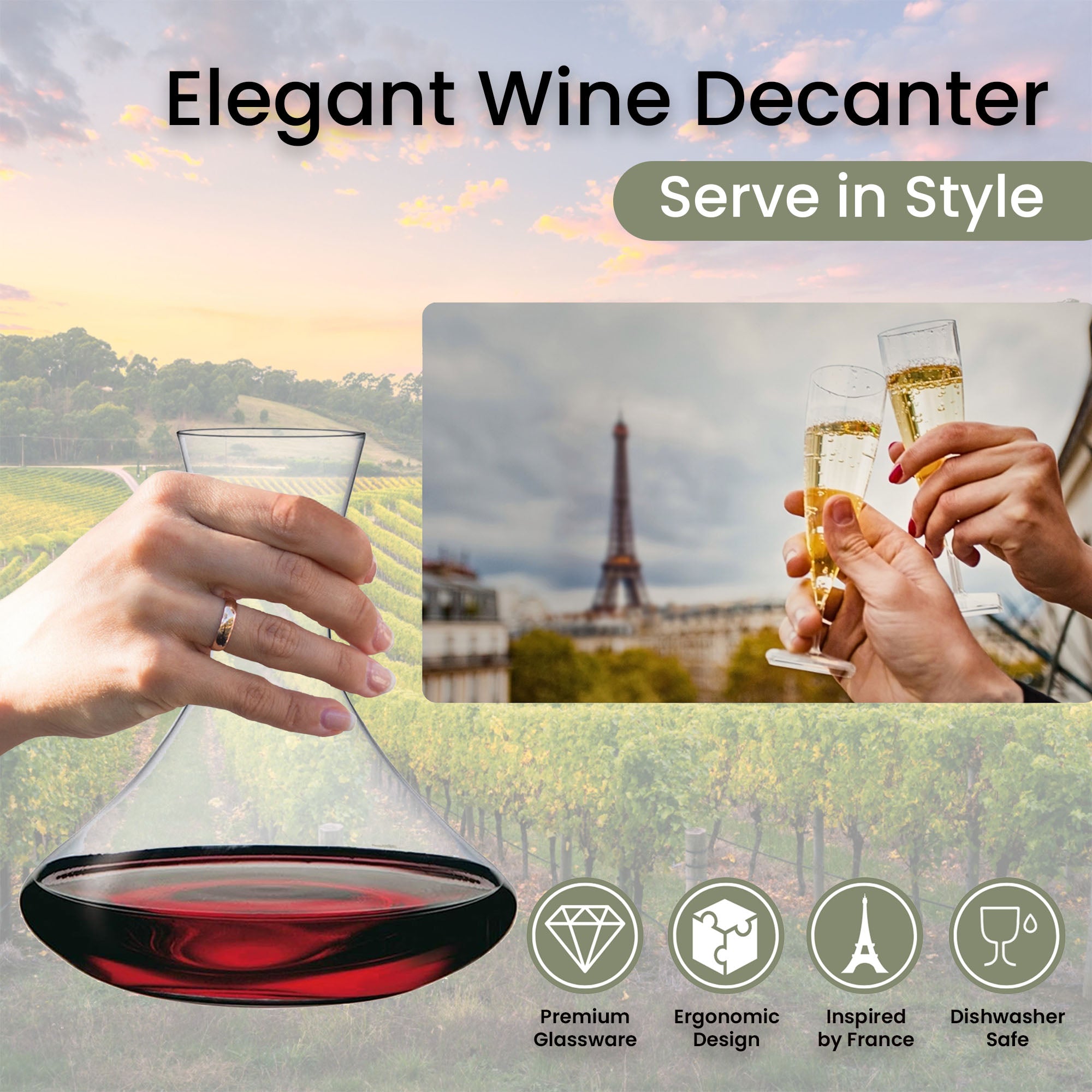 Glass Decanter for Wine - 1.4 Litre - 1400ml