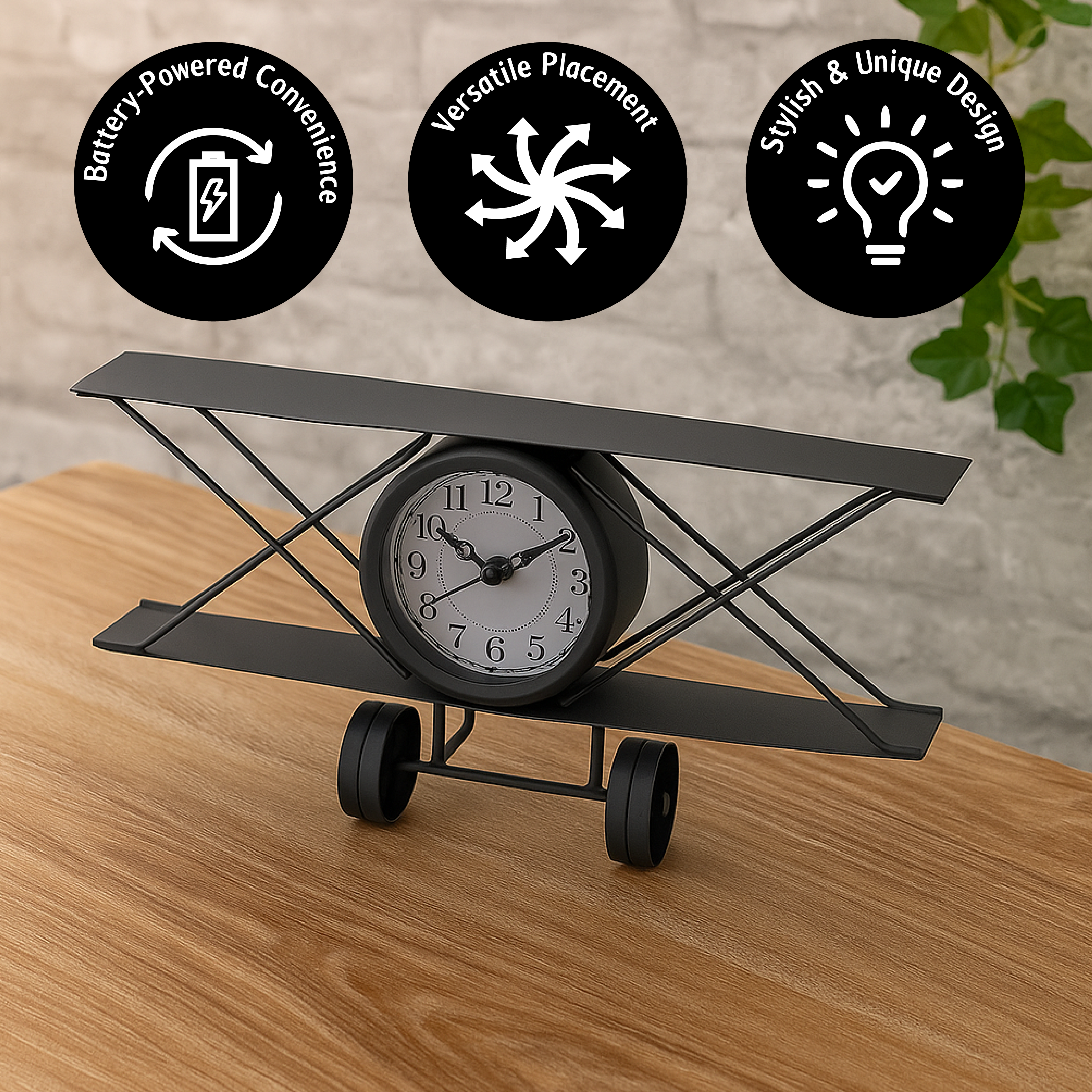 Reloj de Mesa - Forma de Avión de Metal 