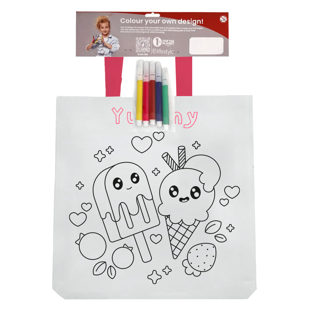 KCT-01 - Bolsa de compras reutilizable de tela no tejida para colorear para niños | 50 g/m², 8 l