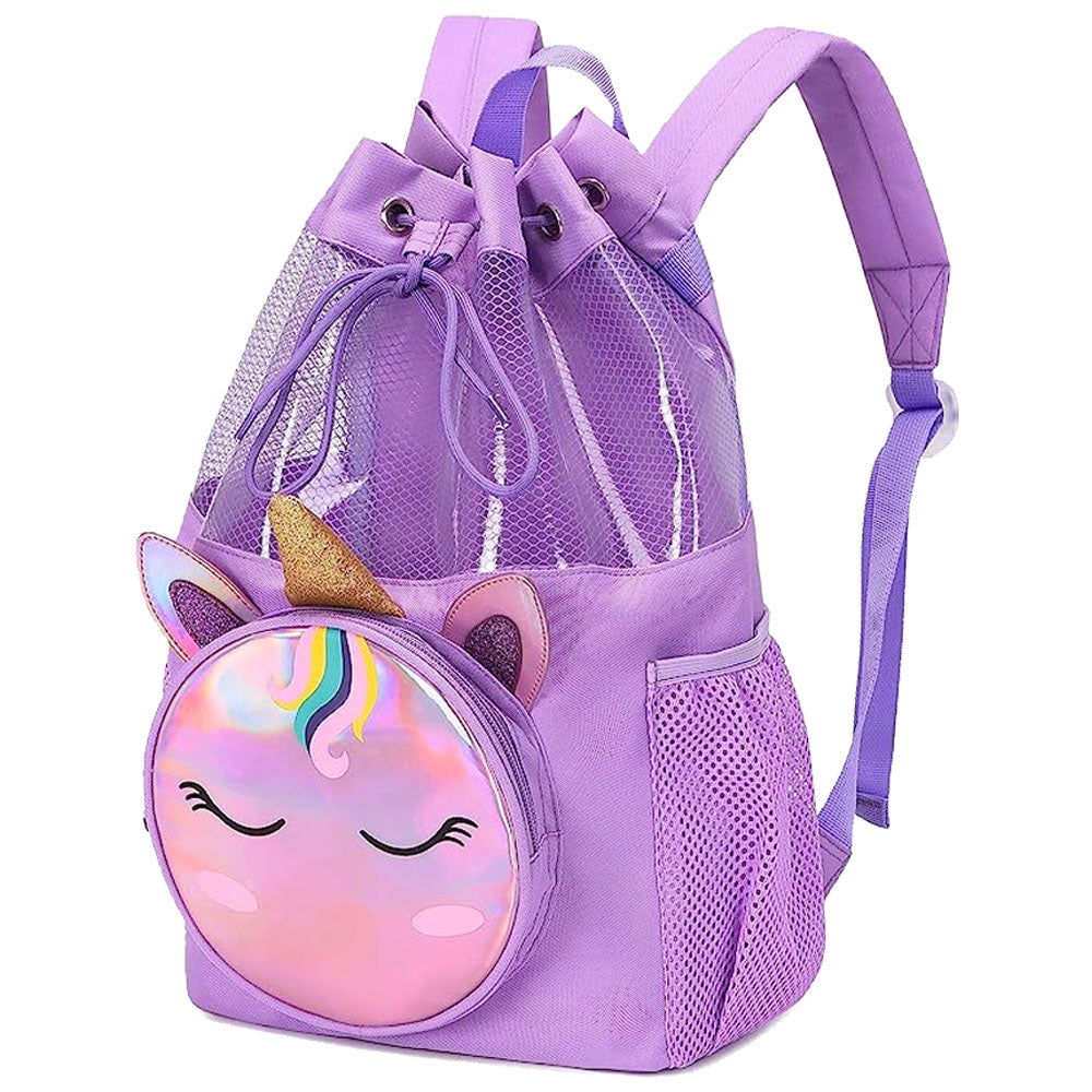 Mochila infantil con cordón y unicornio morado con bolsillo frontal desmontable (próximamente)