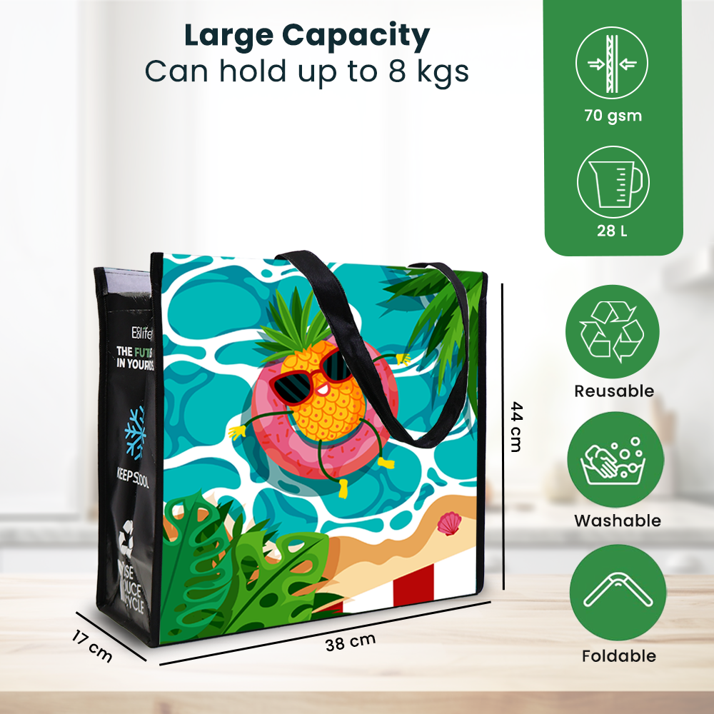 Reusable Laminated Cooler Shopper Bag- Leaf Design