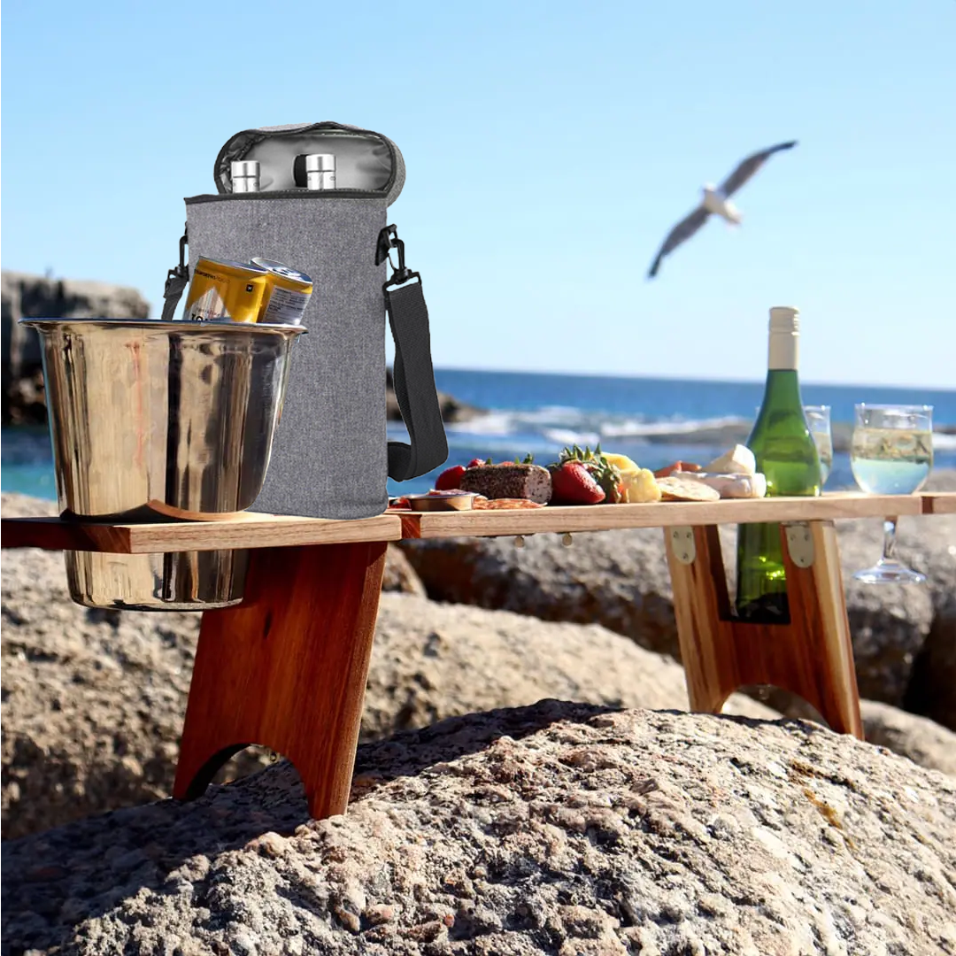 Grey Adjustable Insulated Dual Wine Cooler Carrier | 1.5L, 300D