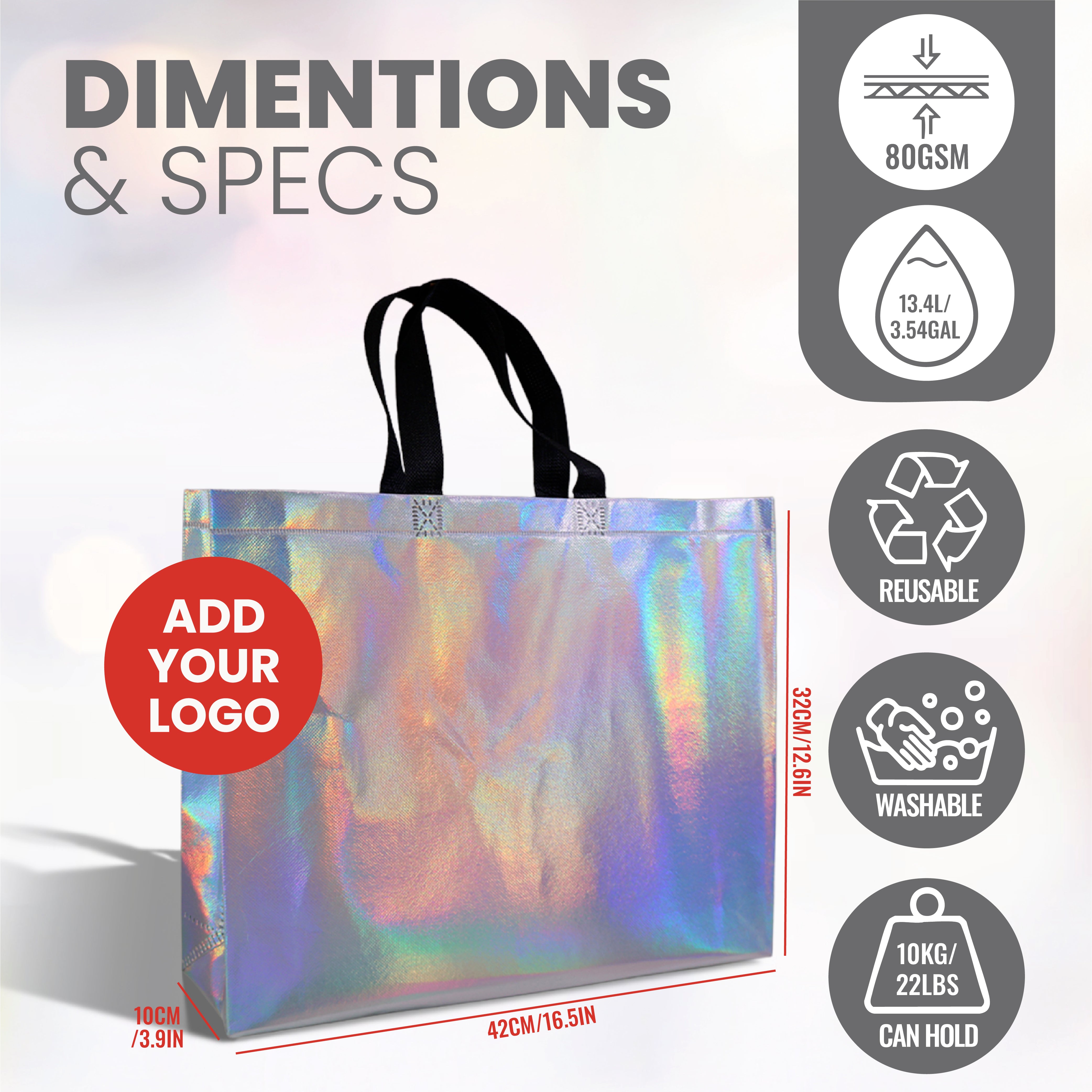 METB42 - Bolsa de regalo metálica laminada reutilizable surtida M | 80 g/m², 13 l