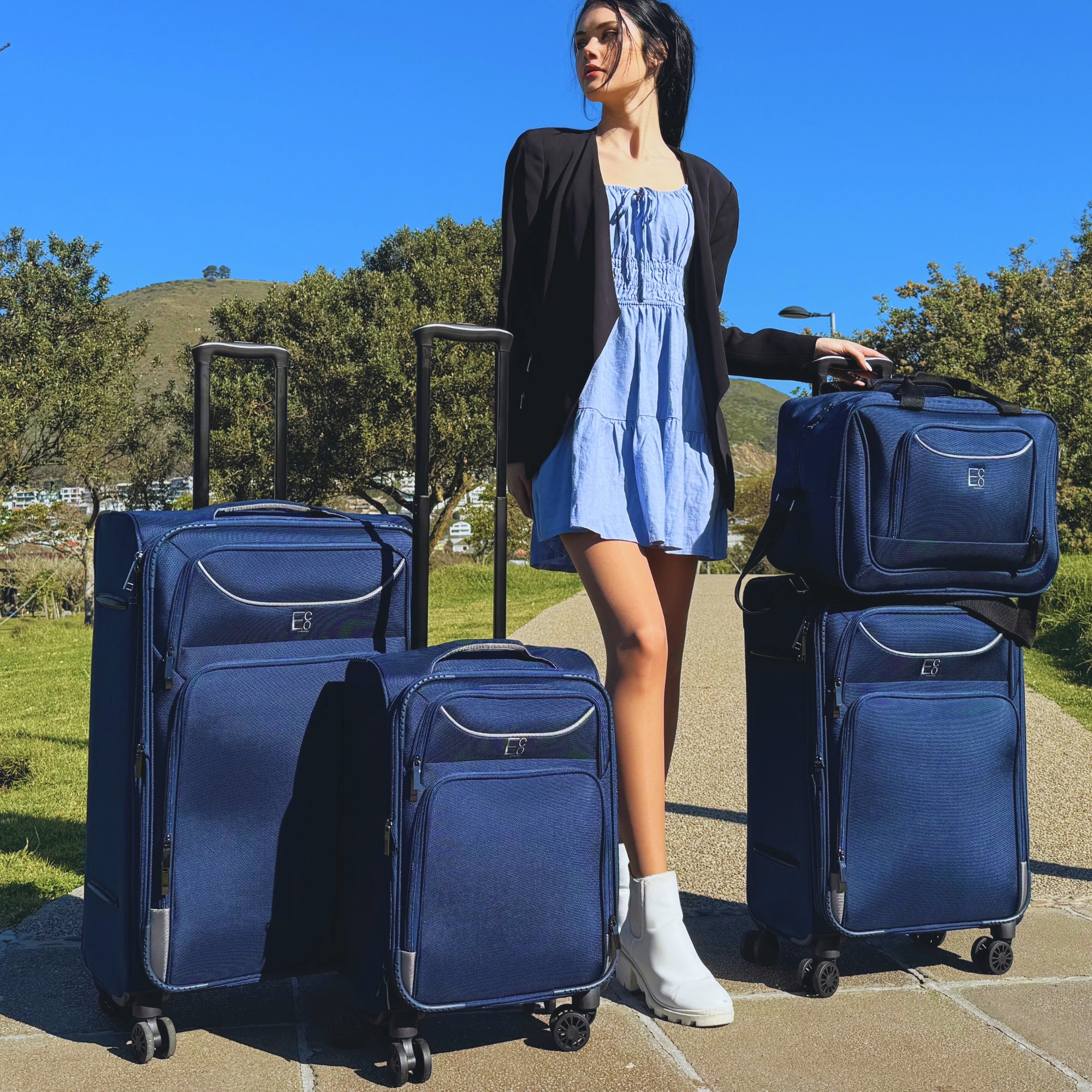 Monaco Soft Luggage Set of 4 Pieces - Navy Blue