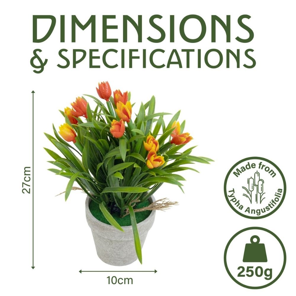 Tulipanes artificiales en maceta de papel – 10 x 27 cm (4 colores surtidos) 