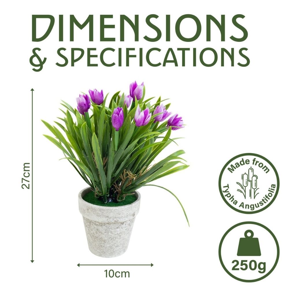 Tulipanes artificiales en maceta de papel – 10 x 27 cm (4 colores surtidos) 