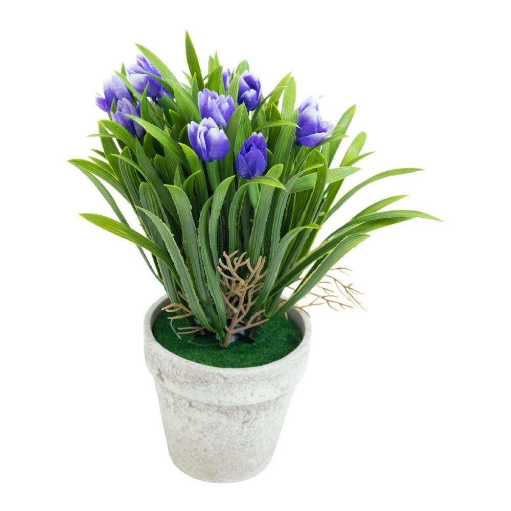 Tulipanes artificiales en maceta de papel – 10 x 27 cm (4 colores surtidos) 
