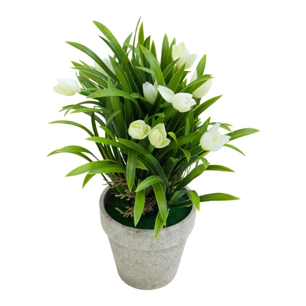Tulipanes artificiales en maceta de papel – 10 x 27 cm (4 colores surtidos) 