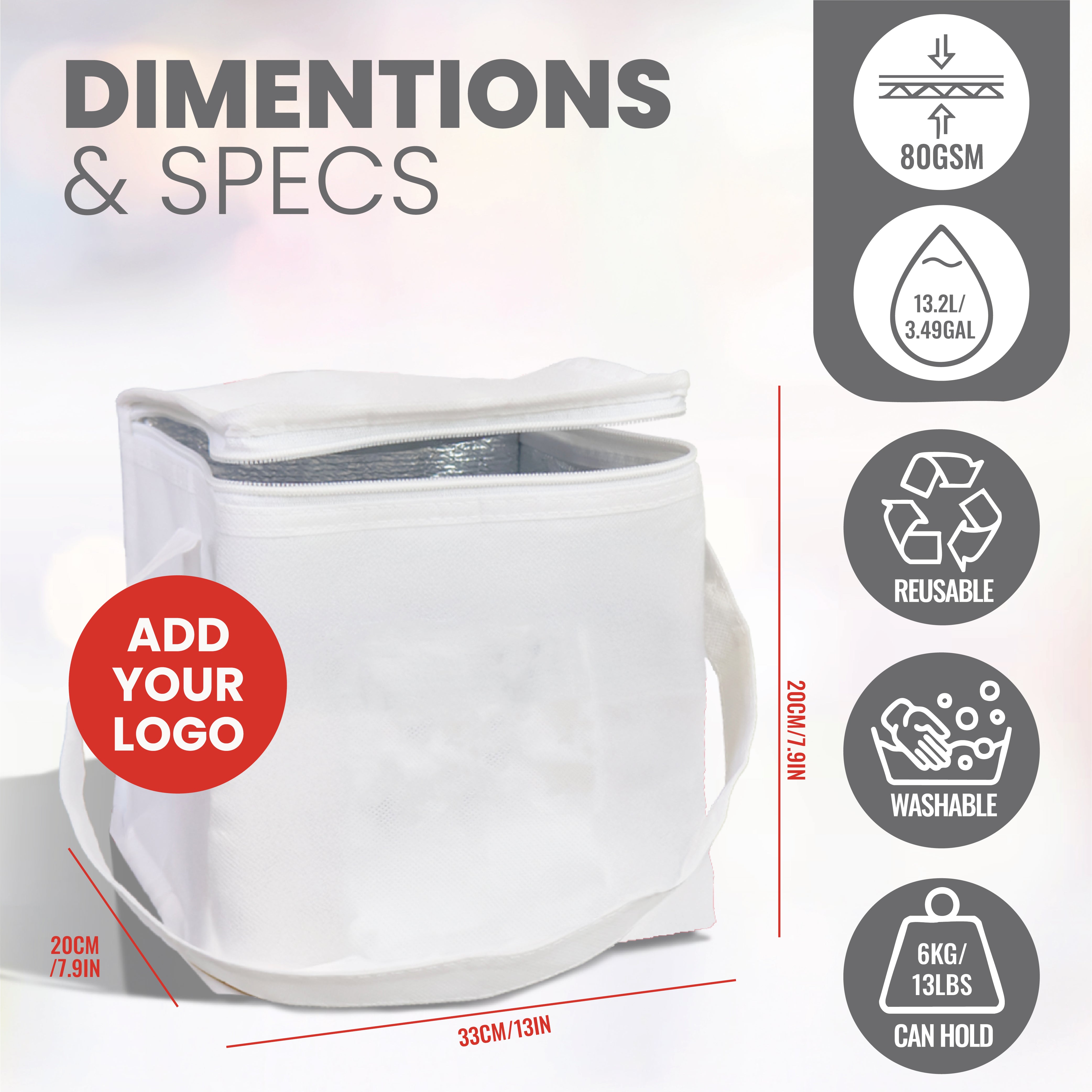 Bolsa térmica reutilizable no tejida con aislamiento | 80GSM, 19L