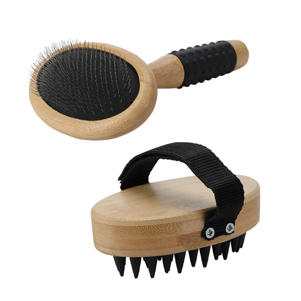 Pet Grooming Bamboo Brush Set