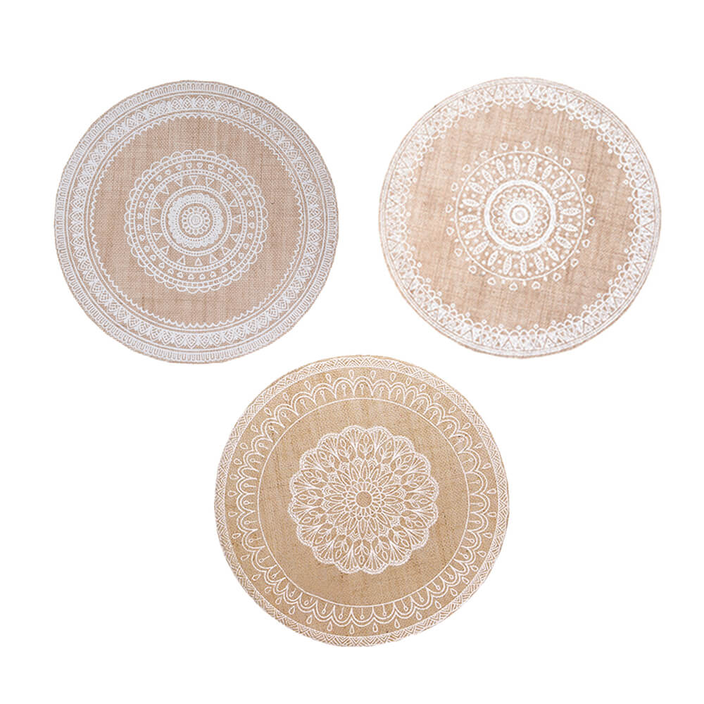 Mandala Design Tischset aus Naturjute – 3er-Set