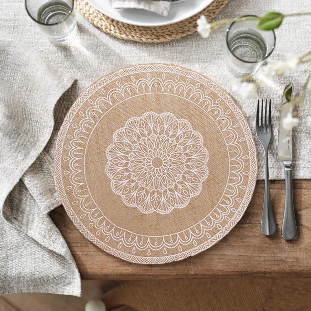 Mandala Design Tischset aus Naturjute – 3er-Set