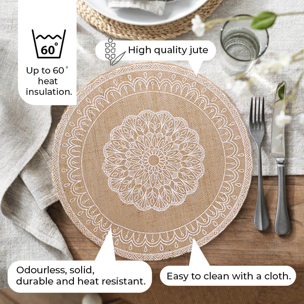 Mandala Design Tischset aus Naturjute – 3er-Set