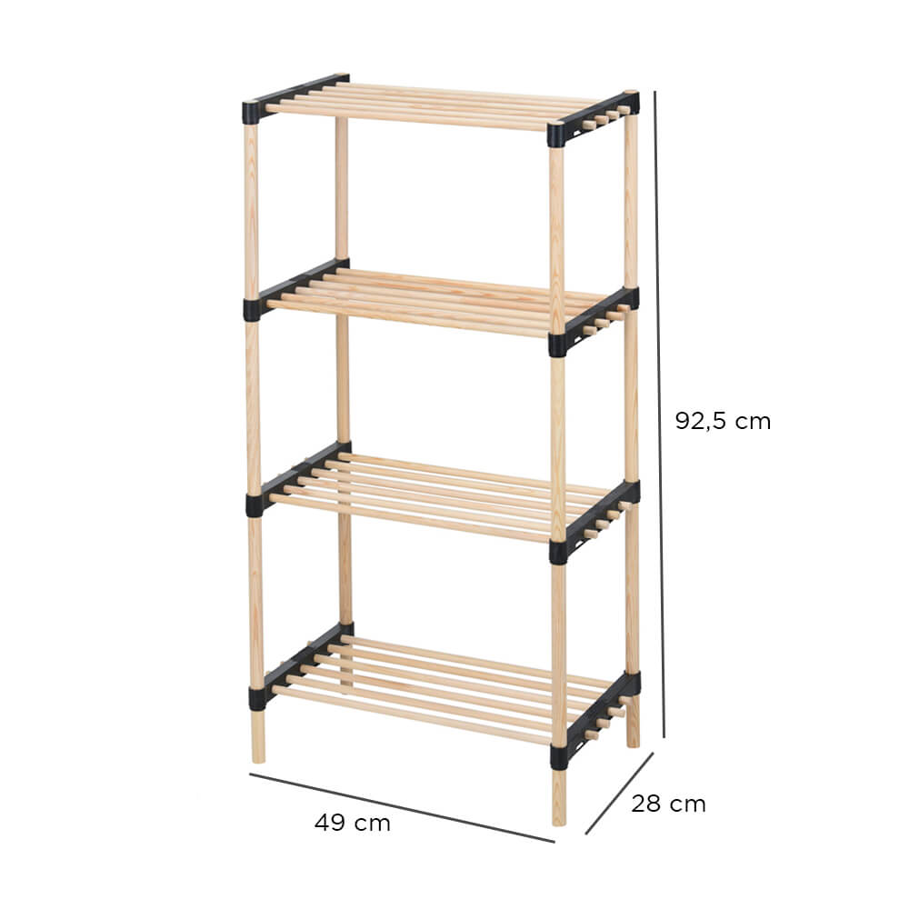 Estante de pie de madera de pino natural - 4 estantes