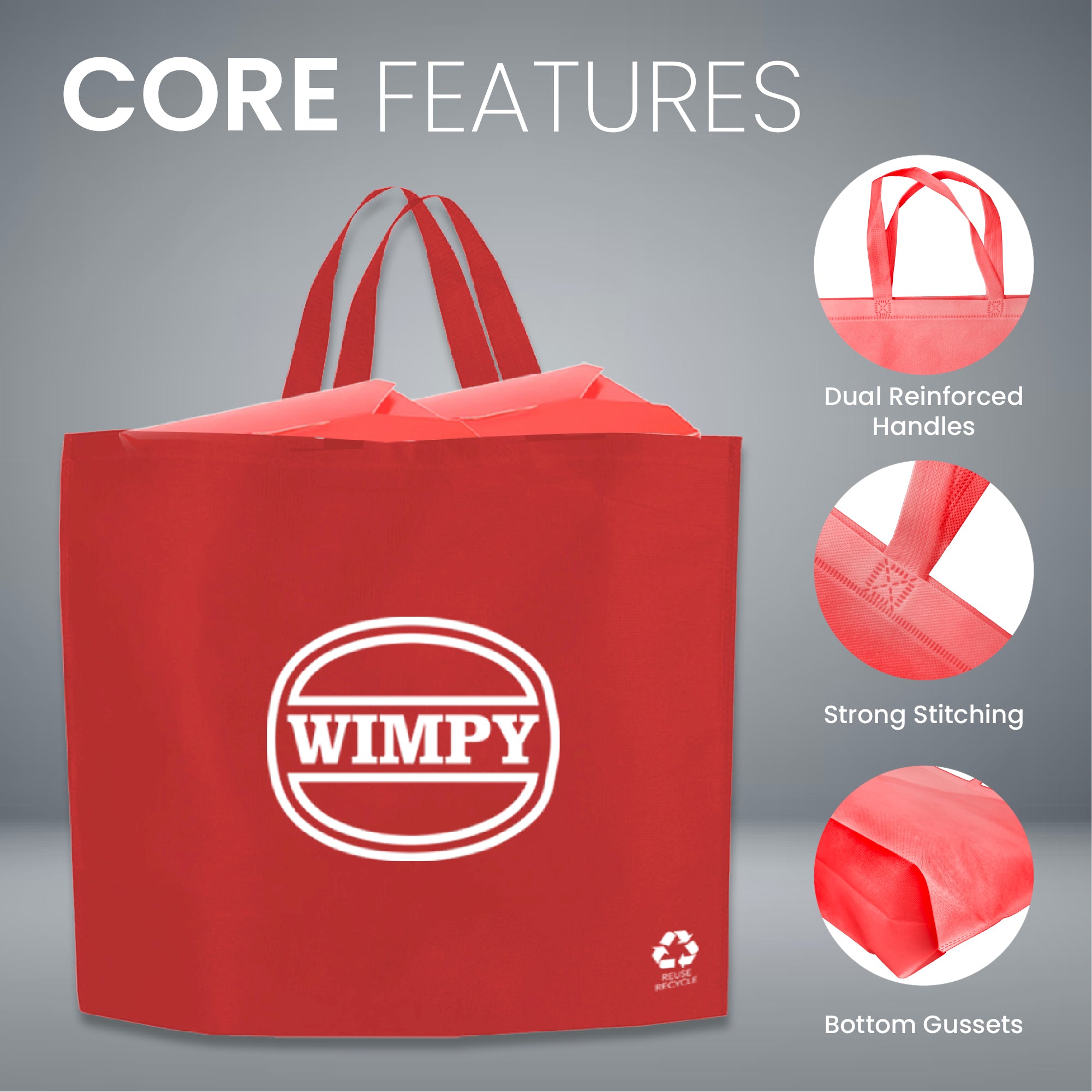 Red Reusable Non-Woven Shopping Bag | 70GSM, 27L