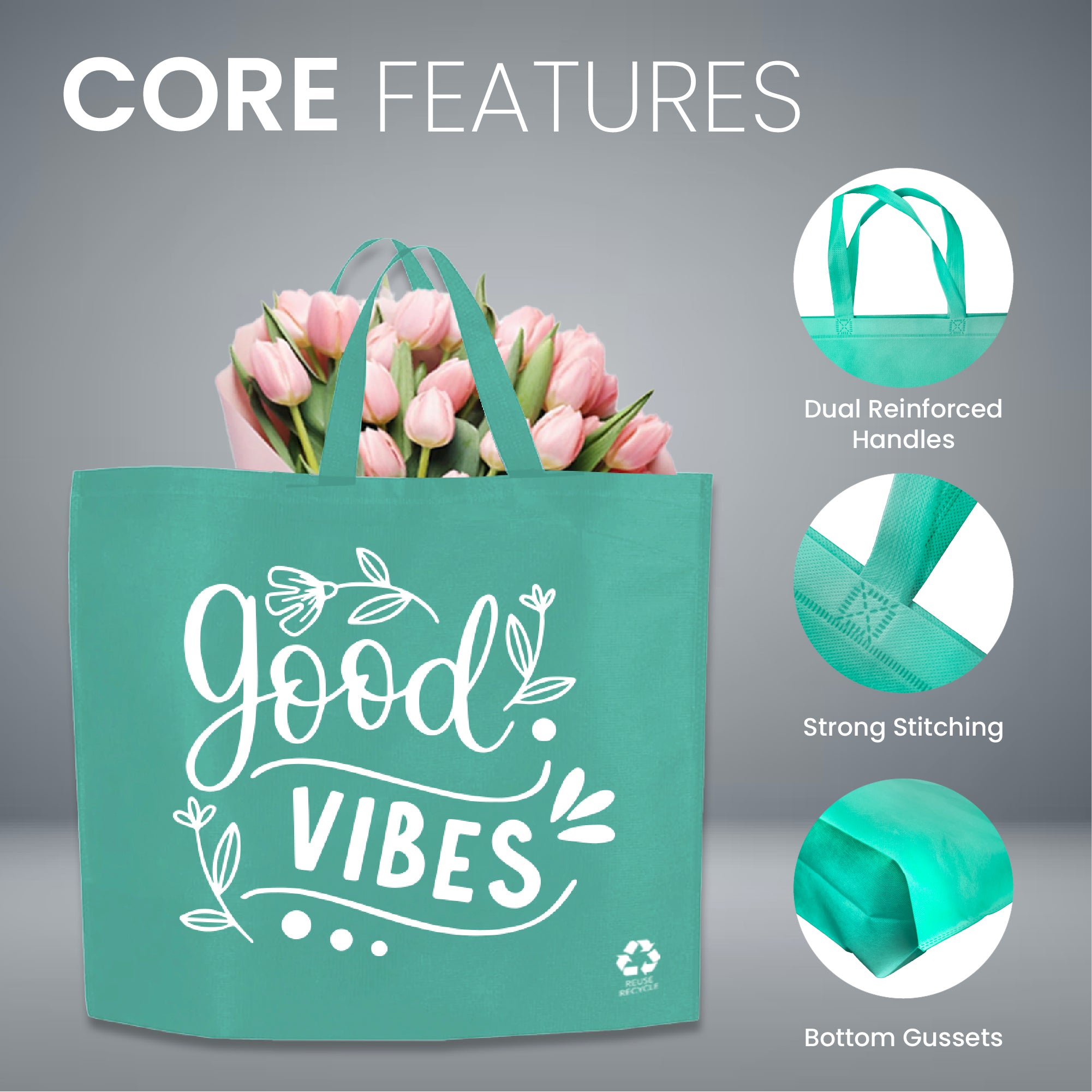 Turquoise Reusable Non-Woven Shopping Bag | 70GSM, 28L