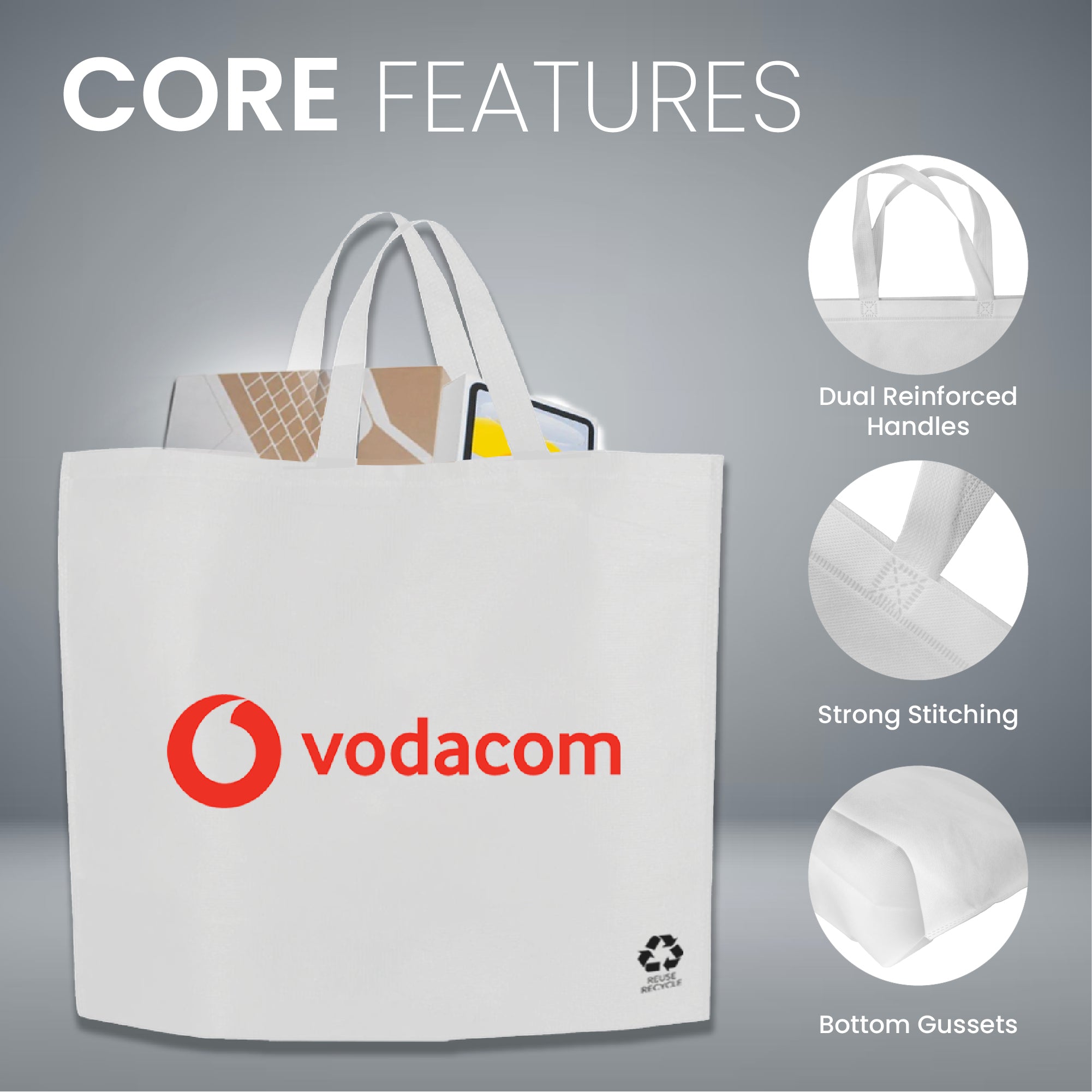 White Reusable Non-Woven Shopping Bag | 70GSM, 27L