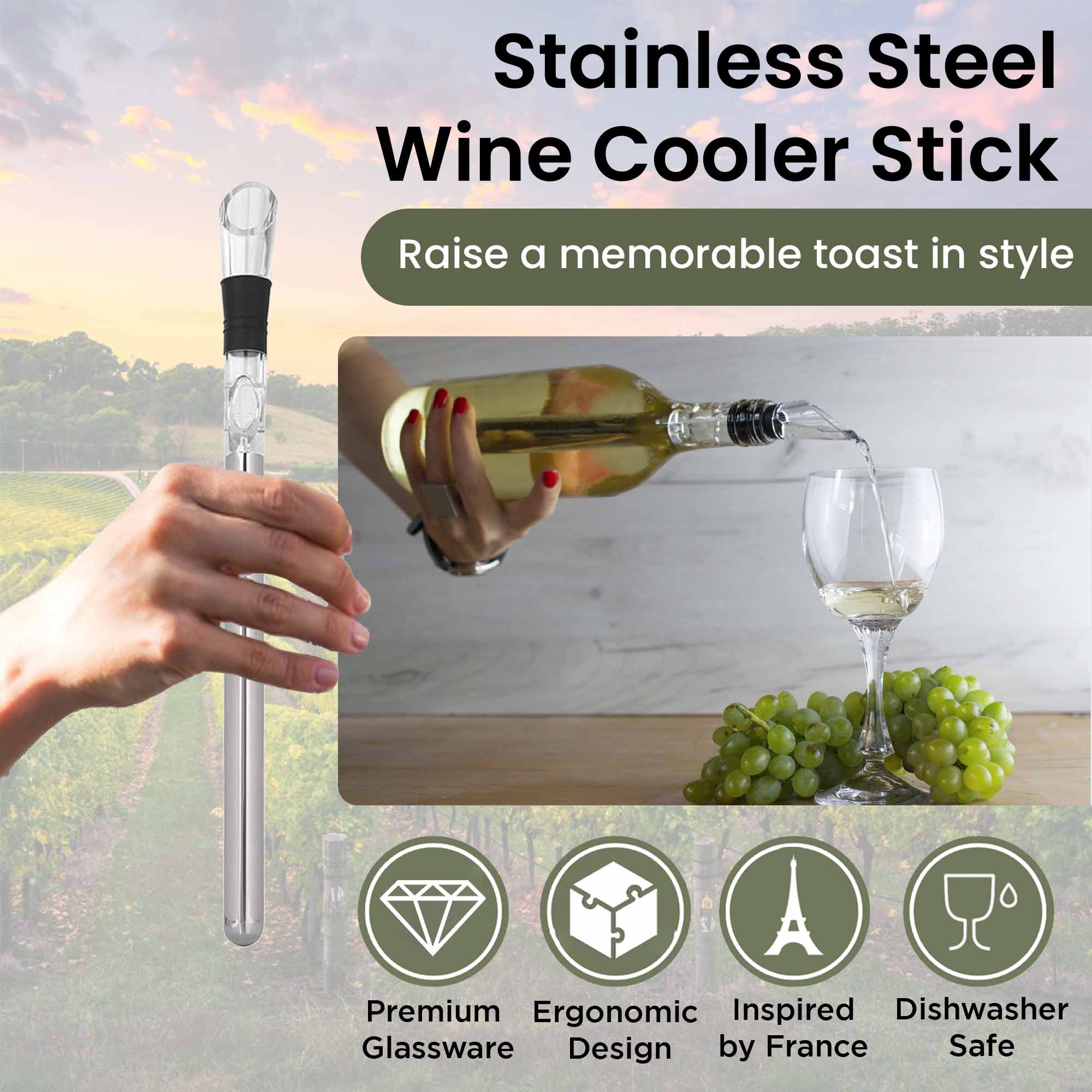 Premium Stainless Steel Wine Cooler Stick with Pour Spout