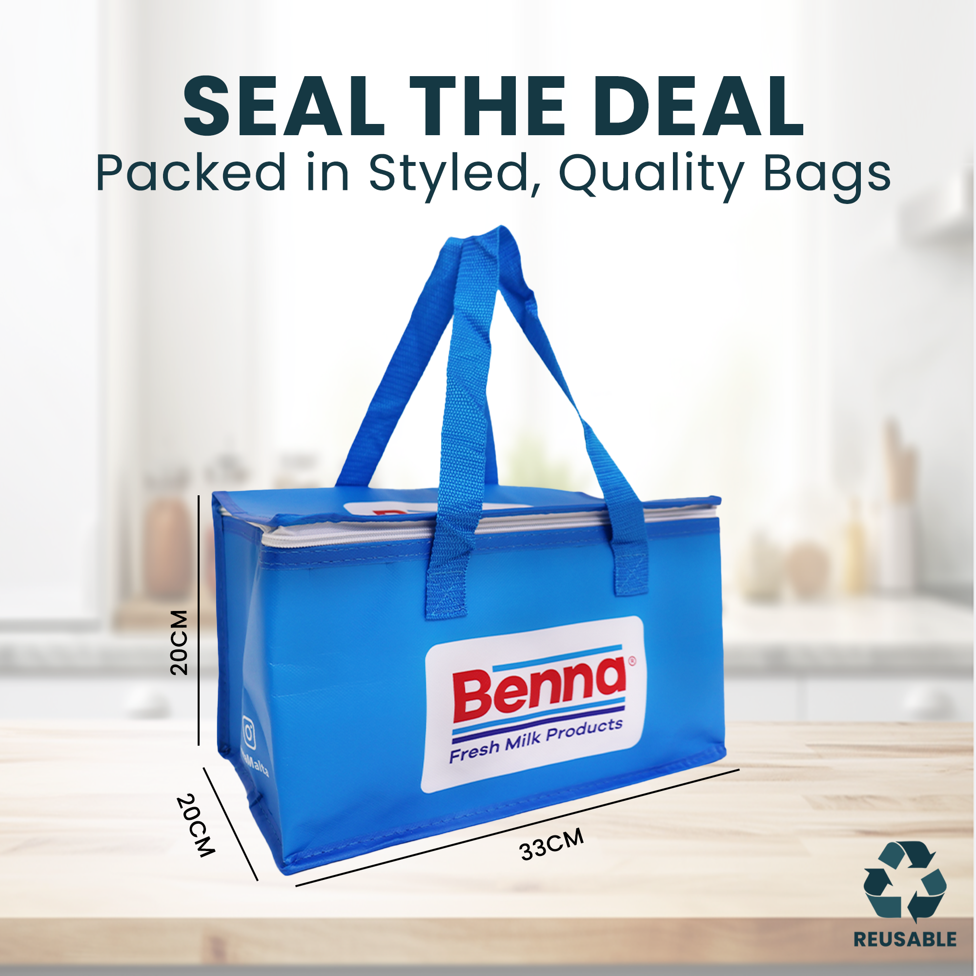 Reusable Insulated Cooler Bag with Zipper | 70GSM, 13L