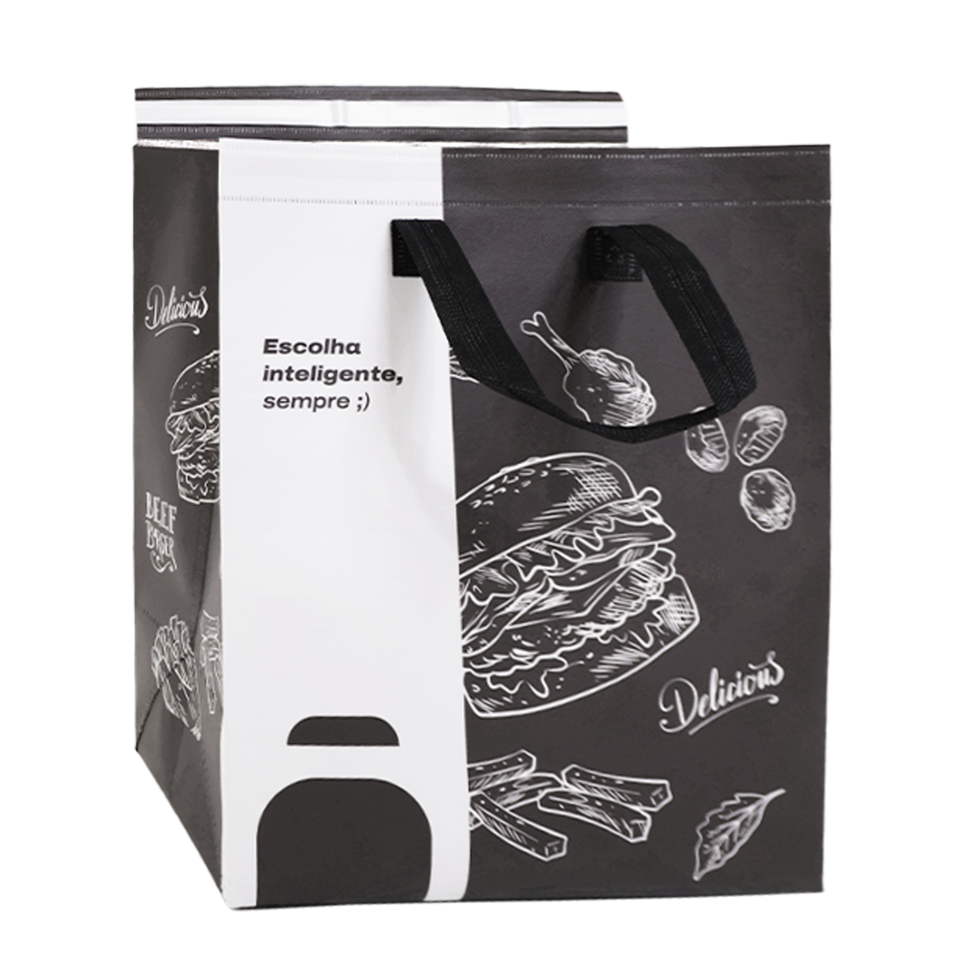 Reusable Laminated Take Away Bag with Adhesive Seal | 70GSM, 21L