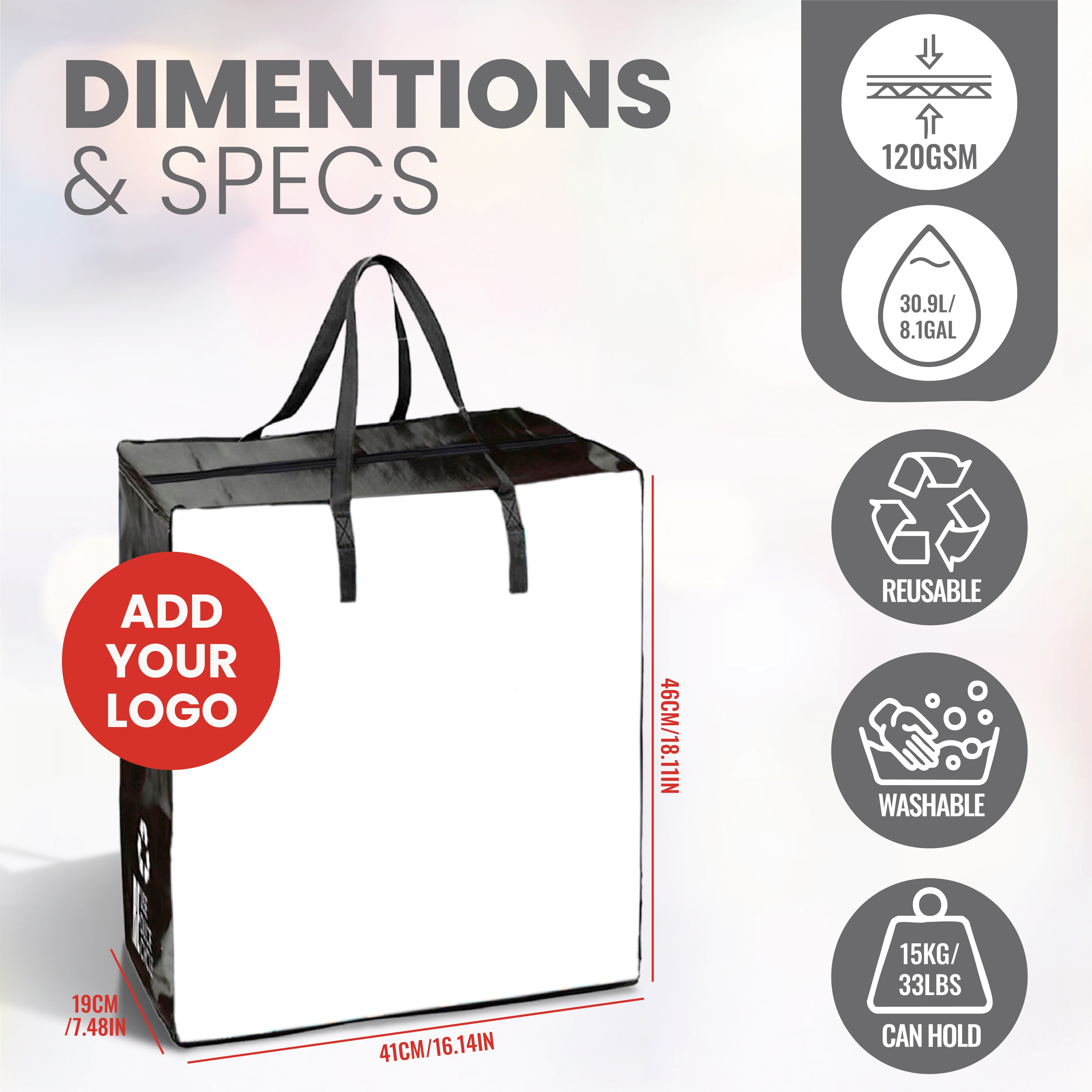Bolsa de compras laminada reutilizable con cremallera | 120GSM, 35L