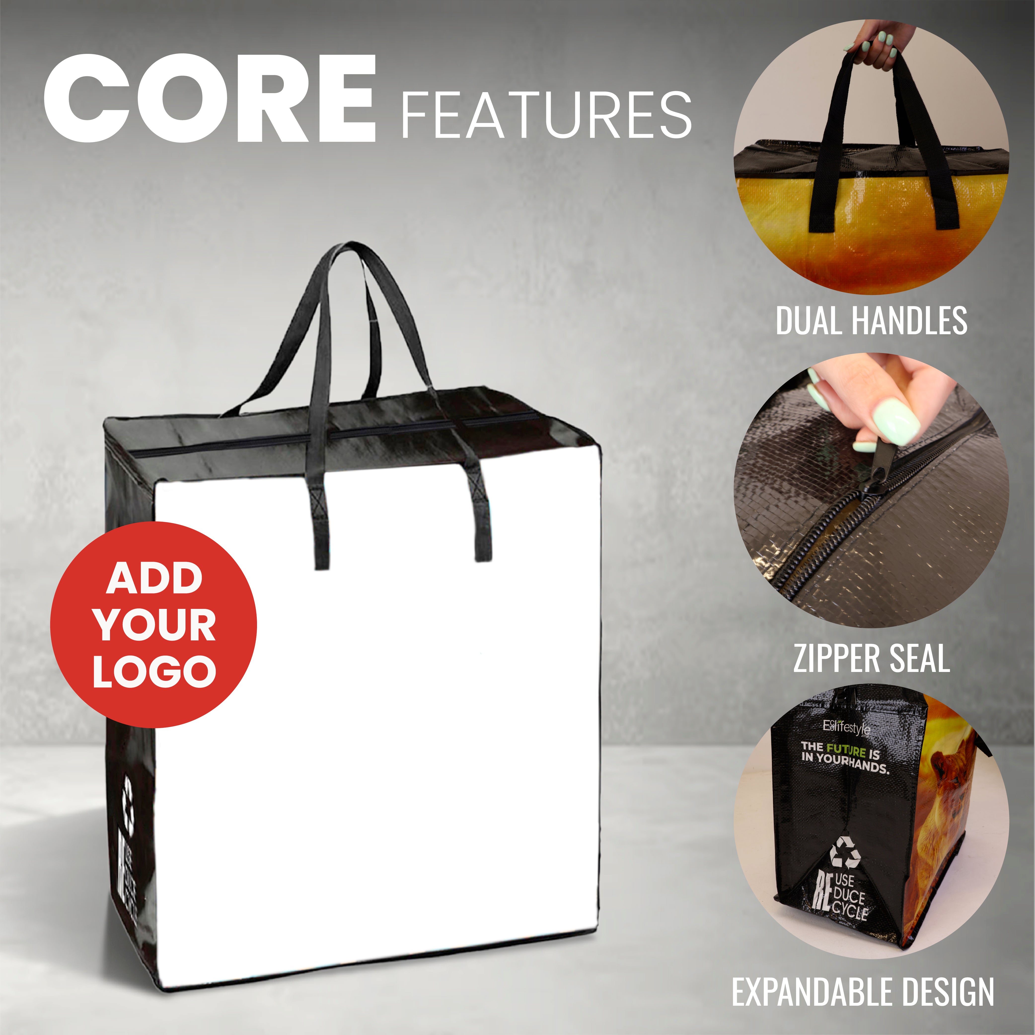 Bolsa de compras laminada reutilizable con cremallera | 120GSM, 35L