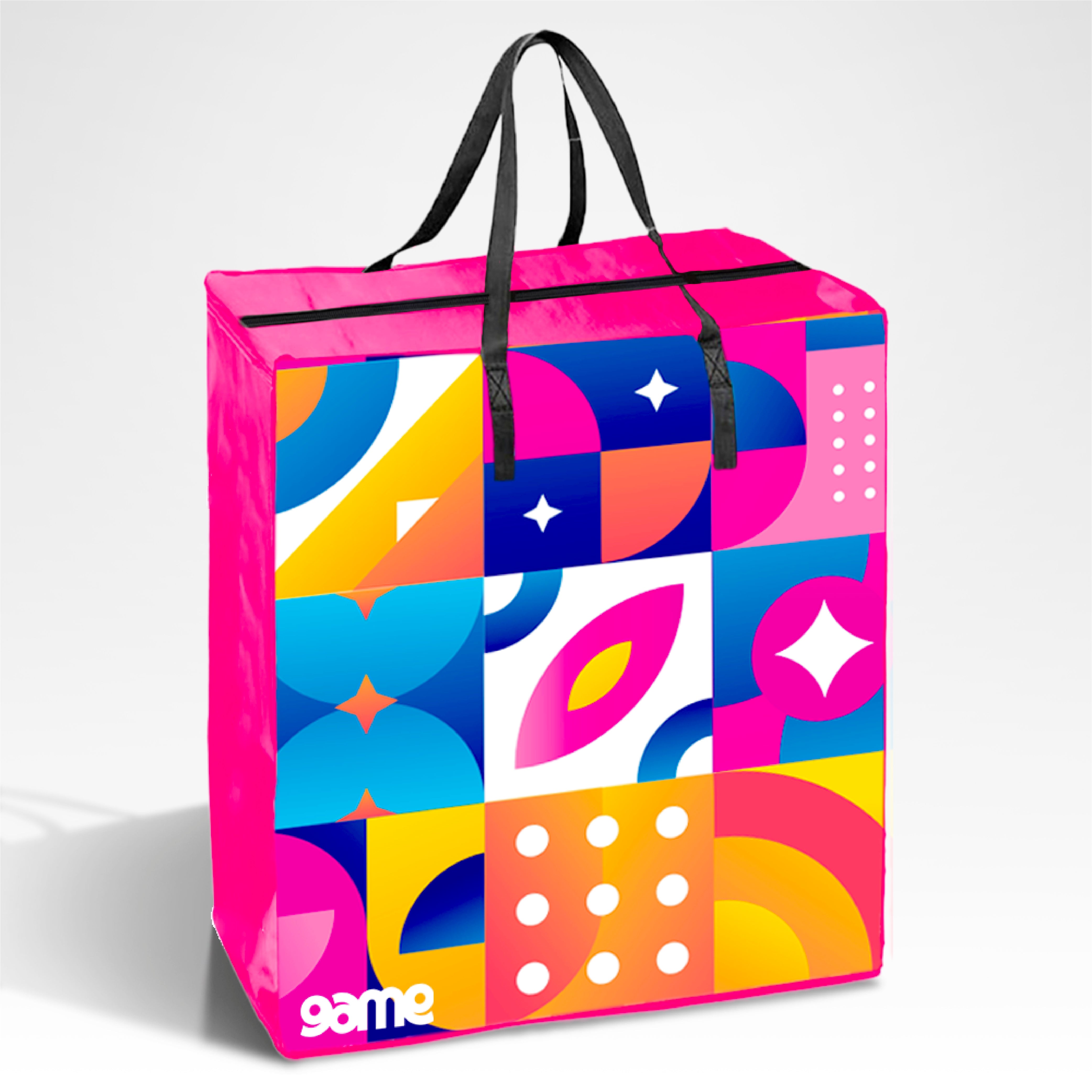 Large Assorted Design Laminated Taxi Shopping Bag with Zipper | 120GSM, 56L