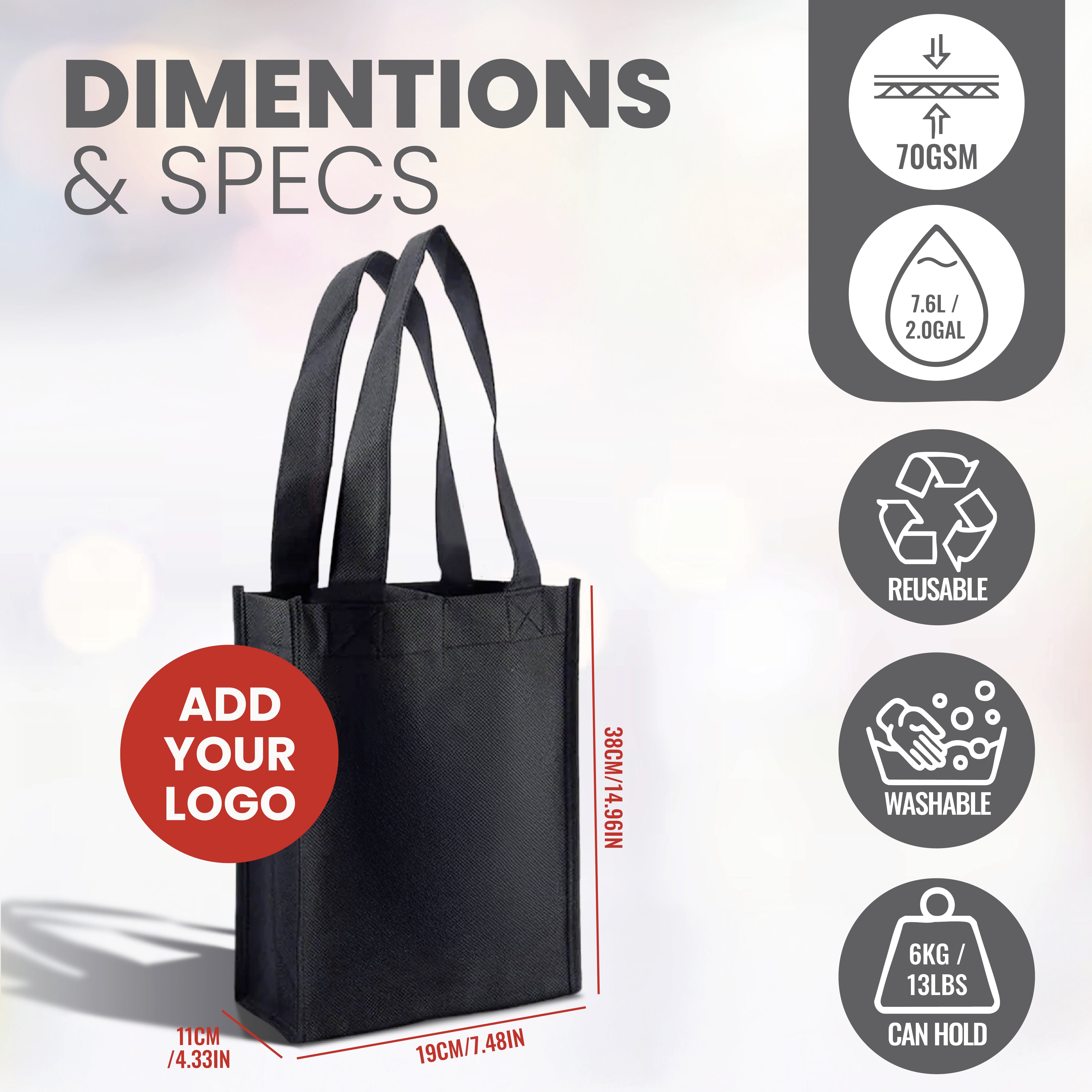 Reusable Wine Bag for 2 Bottles | 80GSM, 7.6L