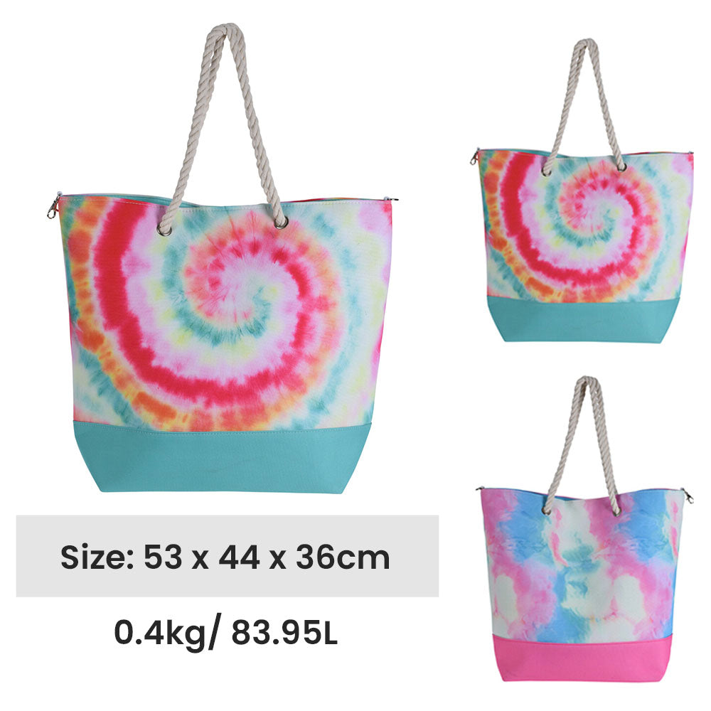 Strandtasche mit Seilgriffen und Magnetverschluss – Batik-Design