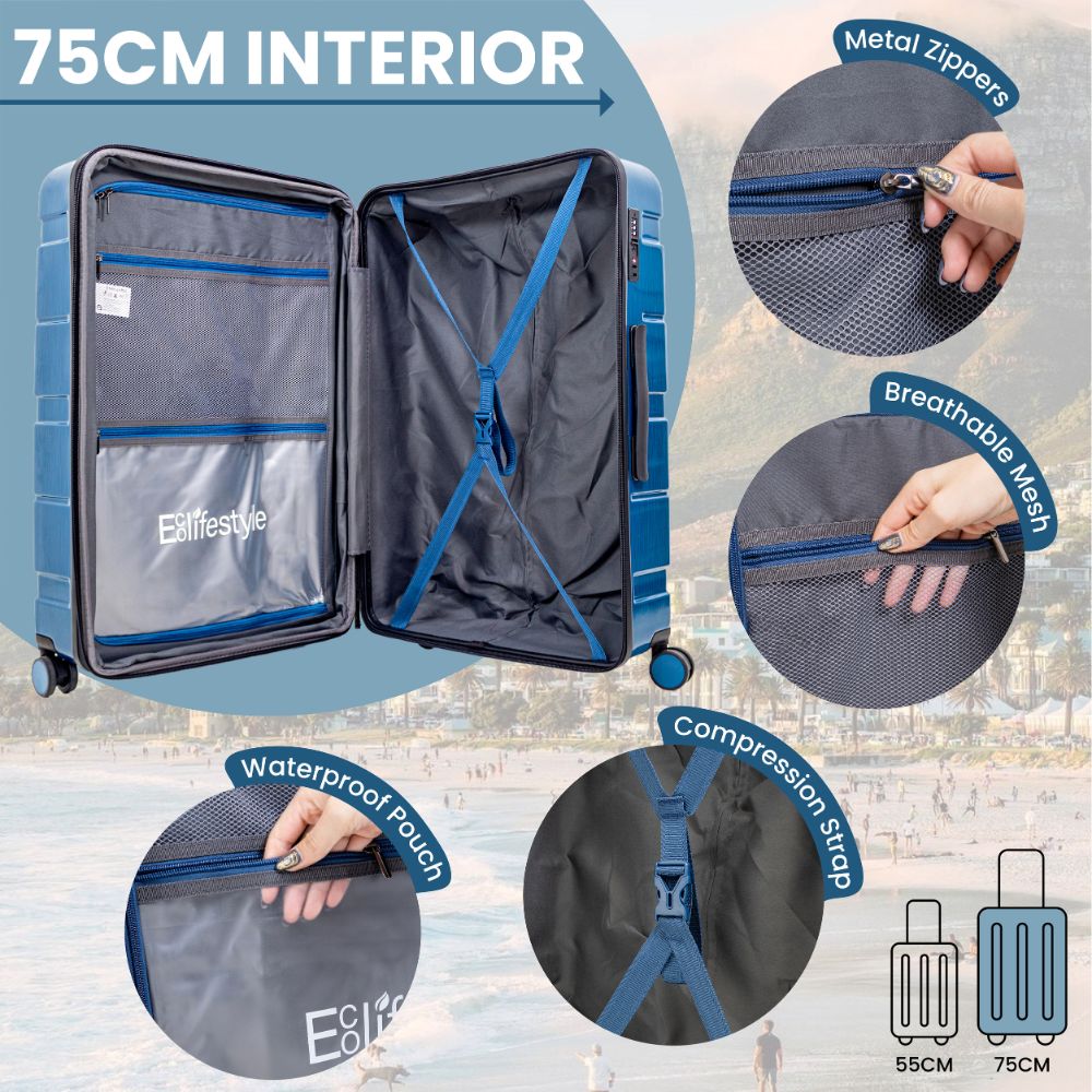 Juego de maletas rígidas azul Chipre - Diseño metálico reflectante - 2 piezas