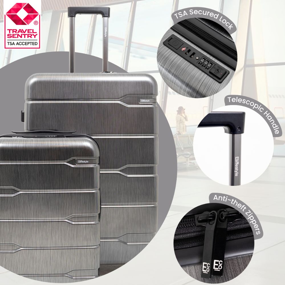 Juego de maletas rígidas gris Cyprus - Diseño metálico reflectante - 2 piezas