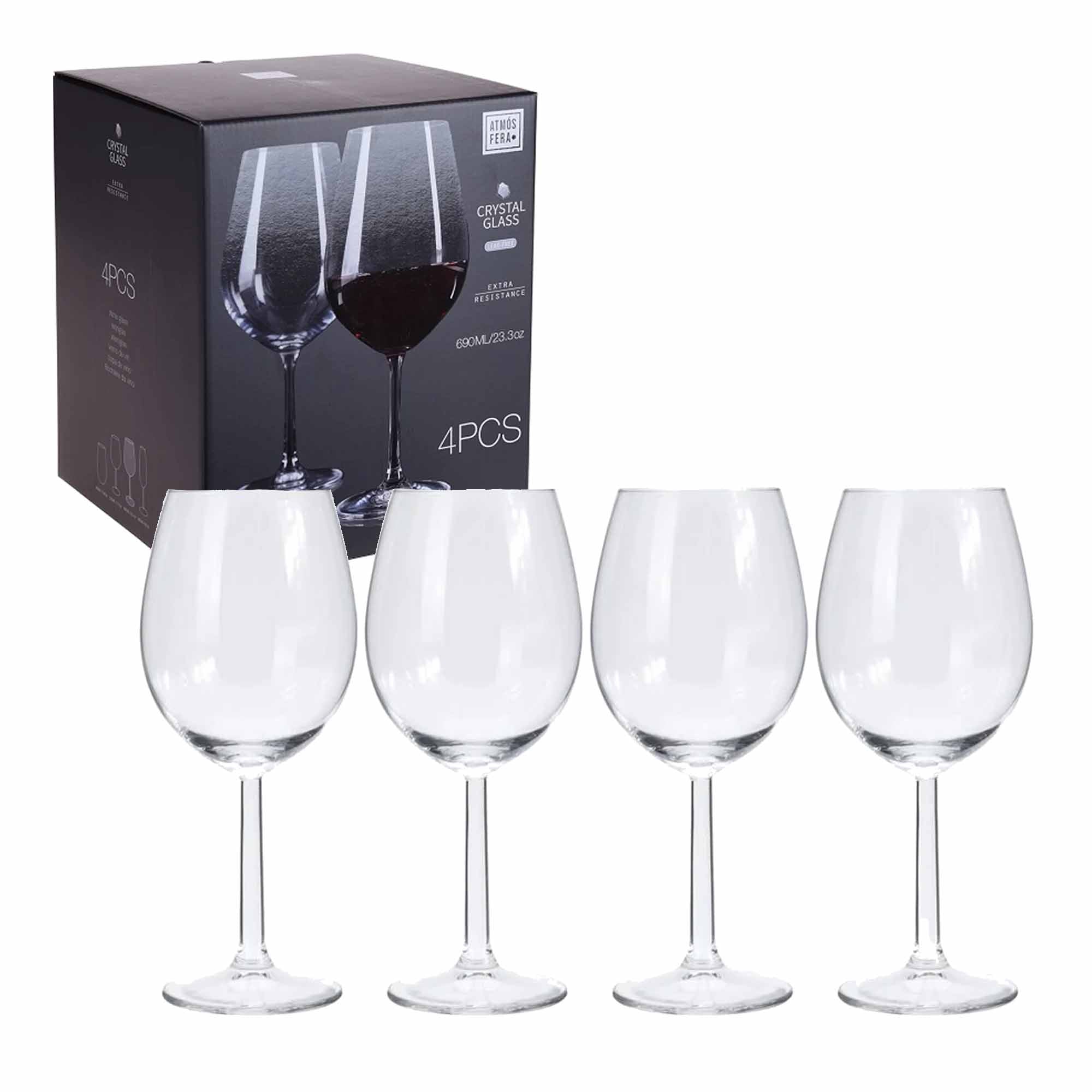 Red Wine Glasses - 690ml - 4 Pieces - Lead-Free Crystalline