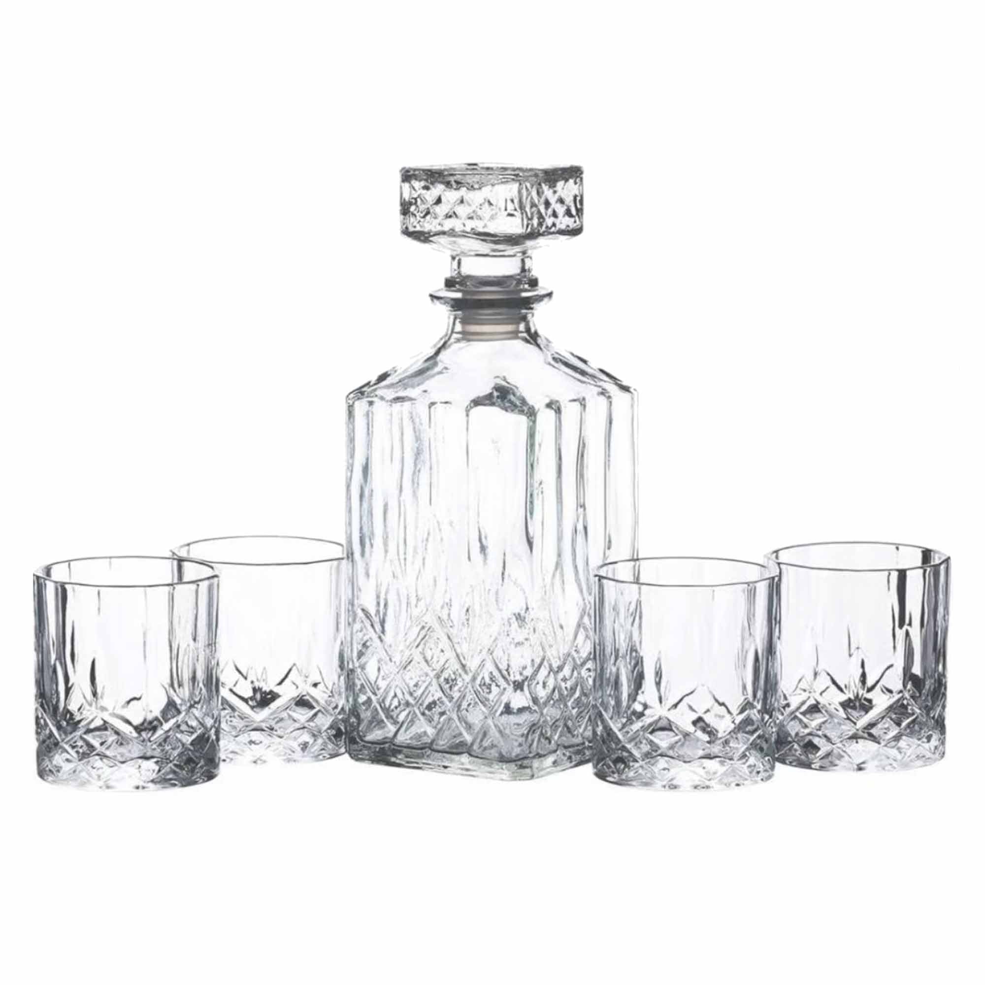 Decantador de Whisky 900ml con 4 Vasos 230ml - Set de Regalo - Corte Diamante