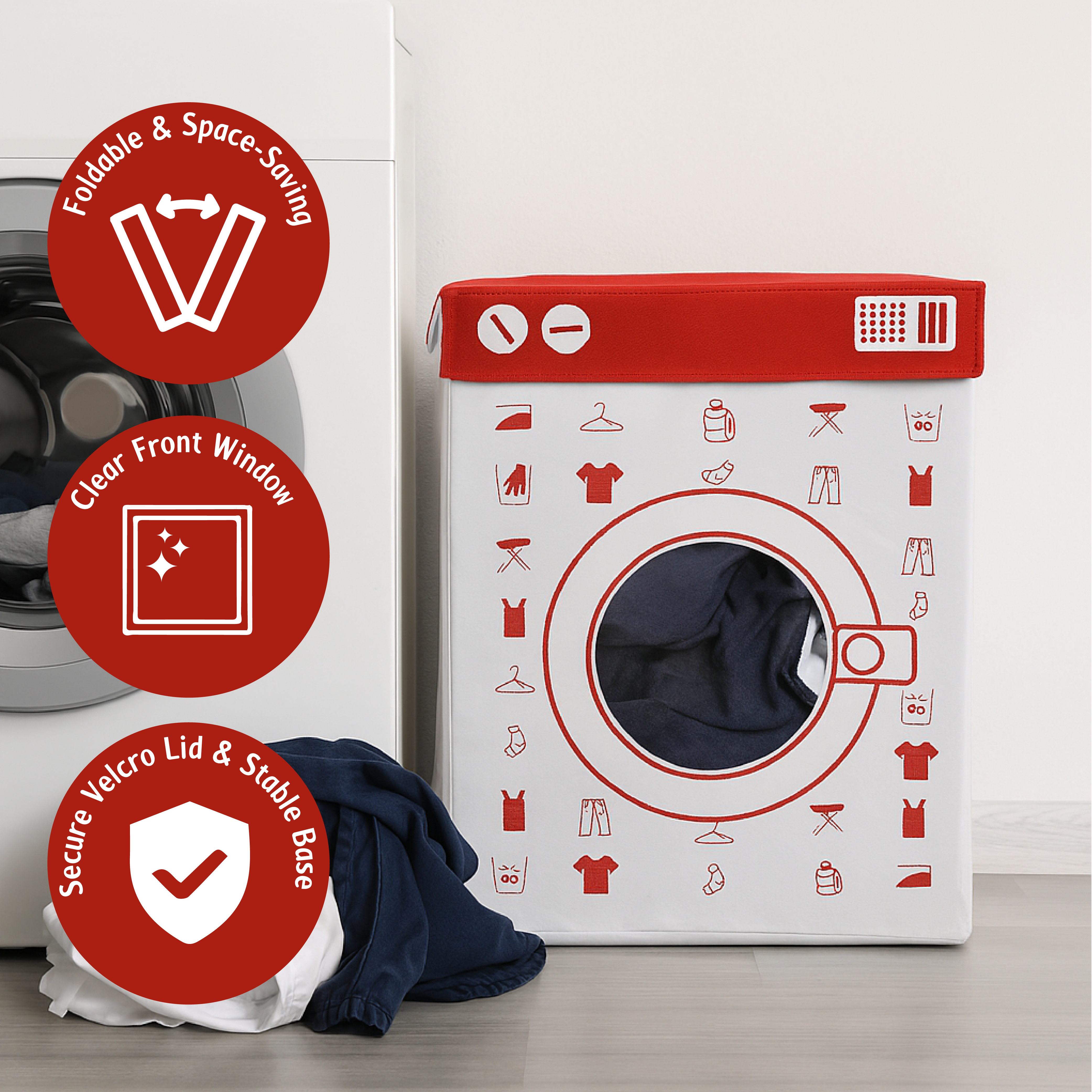 Cesto para la ropa sucia: diseño de lavadora y paquete plano