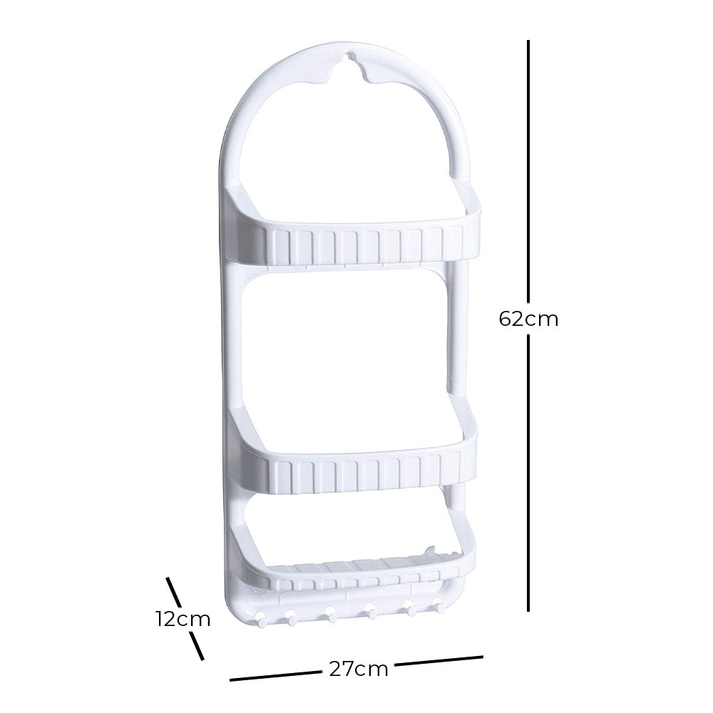 62cm Hanging Shower Caddy with 3 Shelves from Turkey. Hang it on your shower head. no drilling required. 3 shelves, to separate and hold all your shower routine necessities. Such as your shampoo, body wash and bathroom accessories! The boards are ribbed so that the water can drain properly. Size: 27 x 12 x 62cm. Bags Direct wholesale online shop