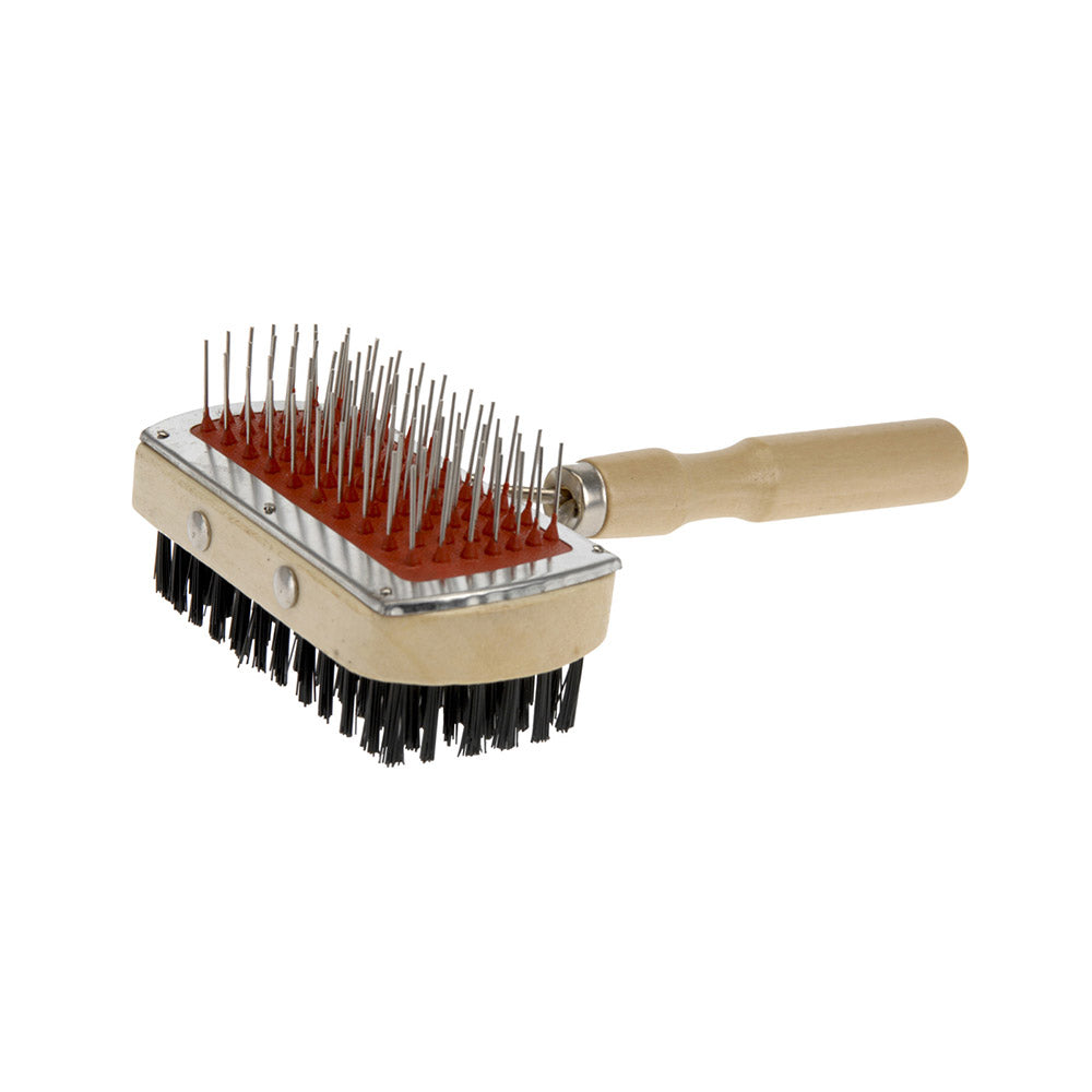 Wooden Dog Brush with Hard and Soft Bristles - Double Sided Brush