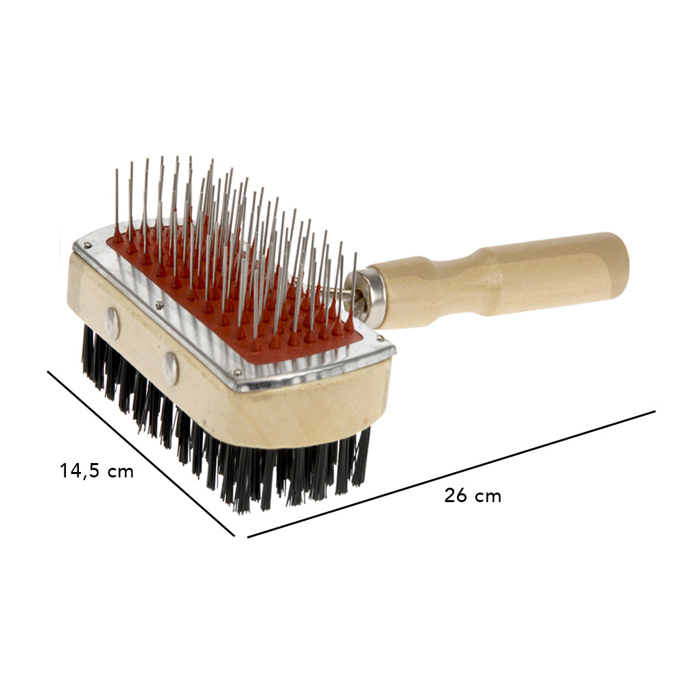 Wooden Dog Brush with Hard and Soft Bristles - Double Sided Brush