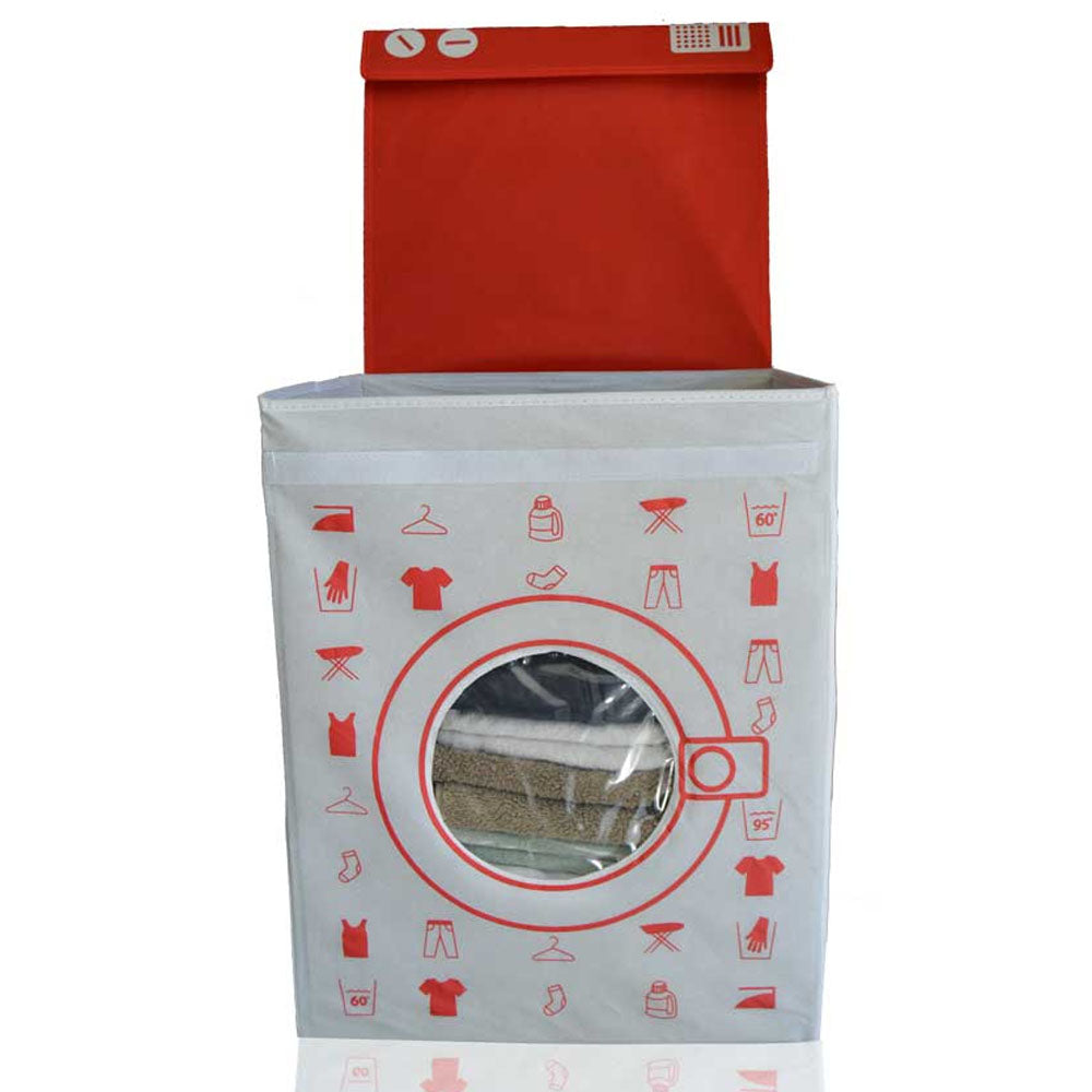 Laundry Hamper Washing Machine Design - Red | White