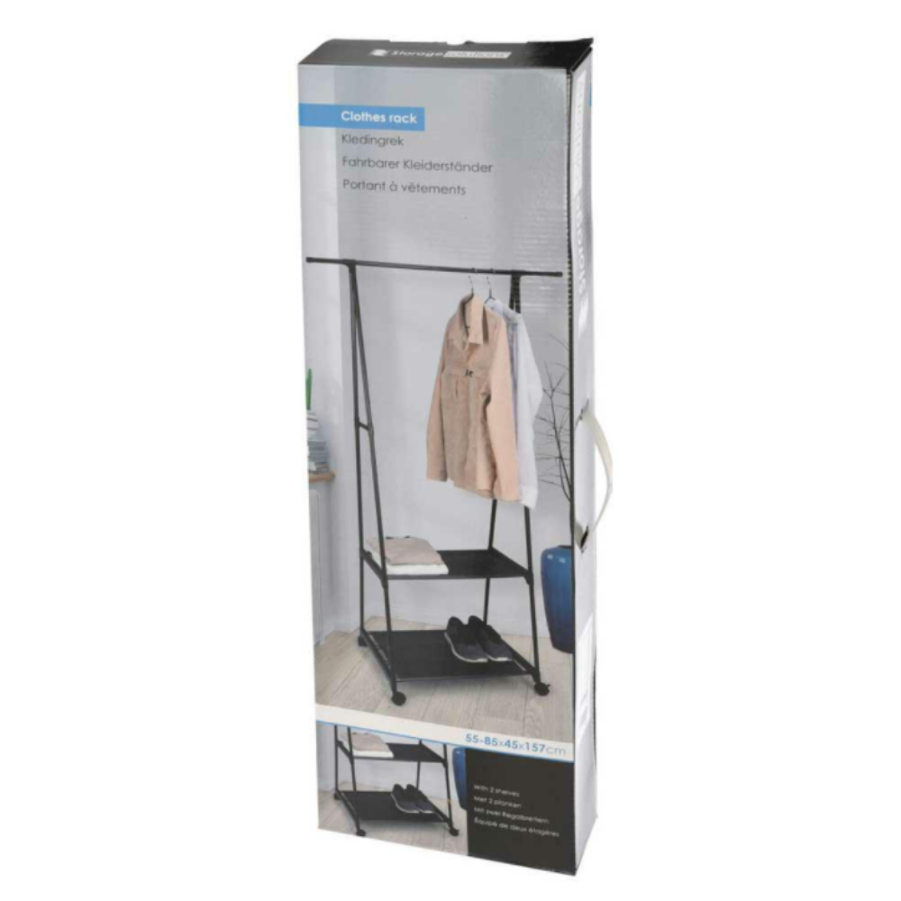 Clothing Rack - Hanger with 2 Shelves and 4 Wheels - 62cm