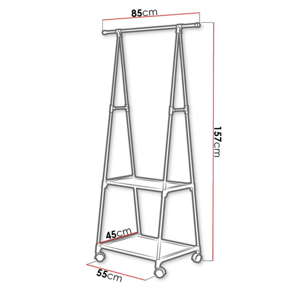 Clothing Rack - Hanger with 2 Shelves and 4 Wheels - 62cm