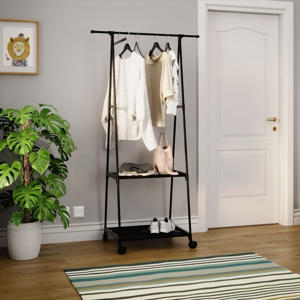 Clothing Rack - Hanger with 2 Shelves and 4 Wheels - 62cm