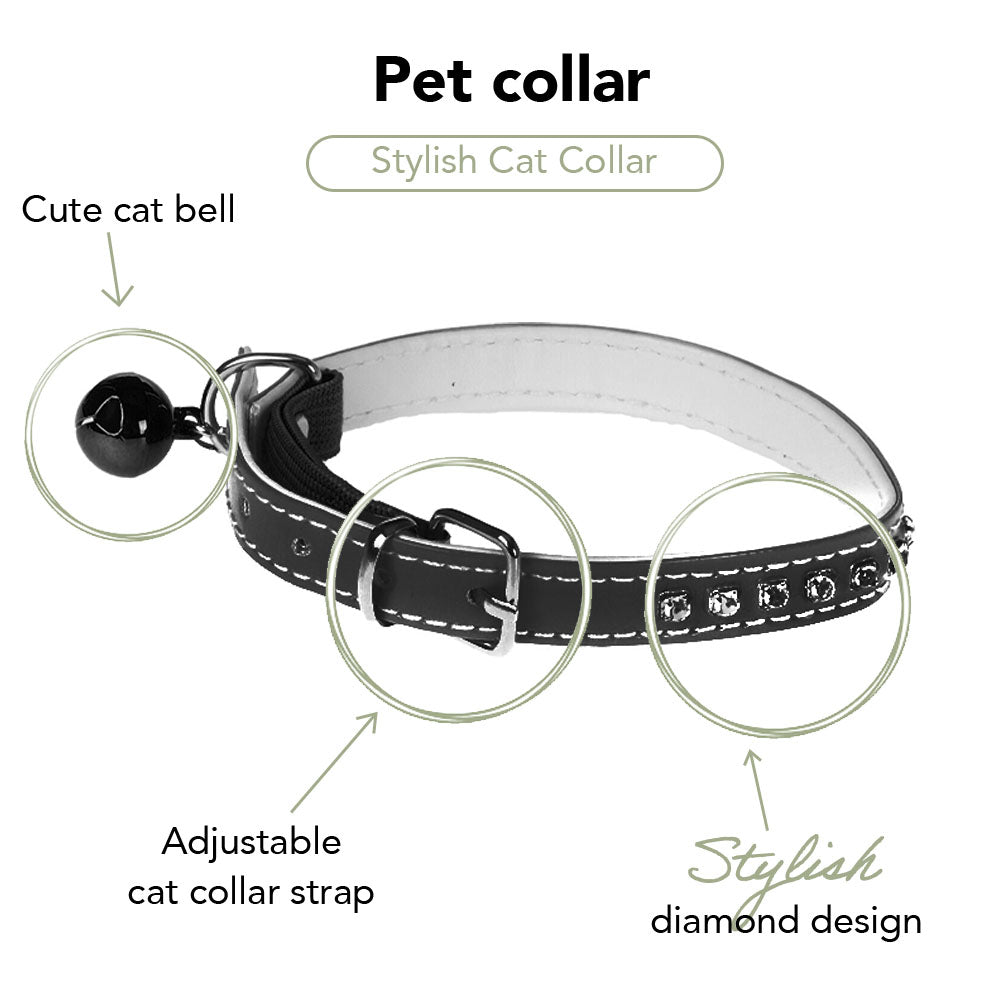 Collar para gato con cascabel y decoración de diamantes falsos