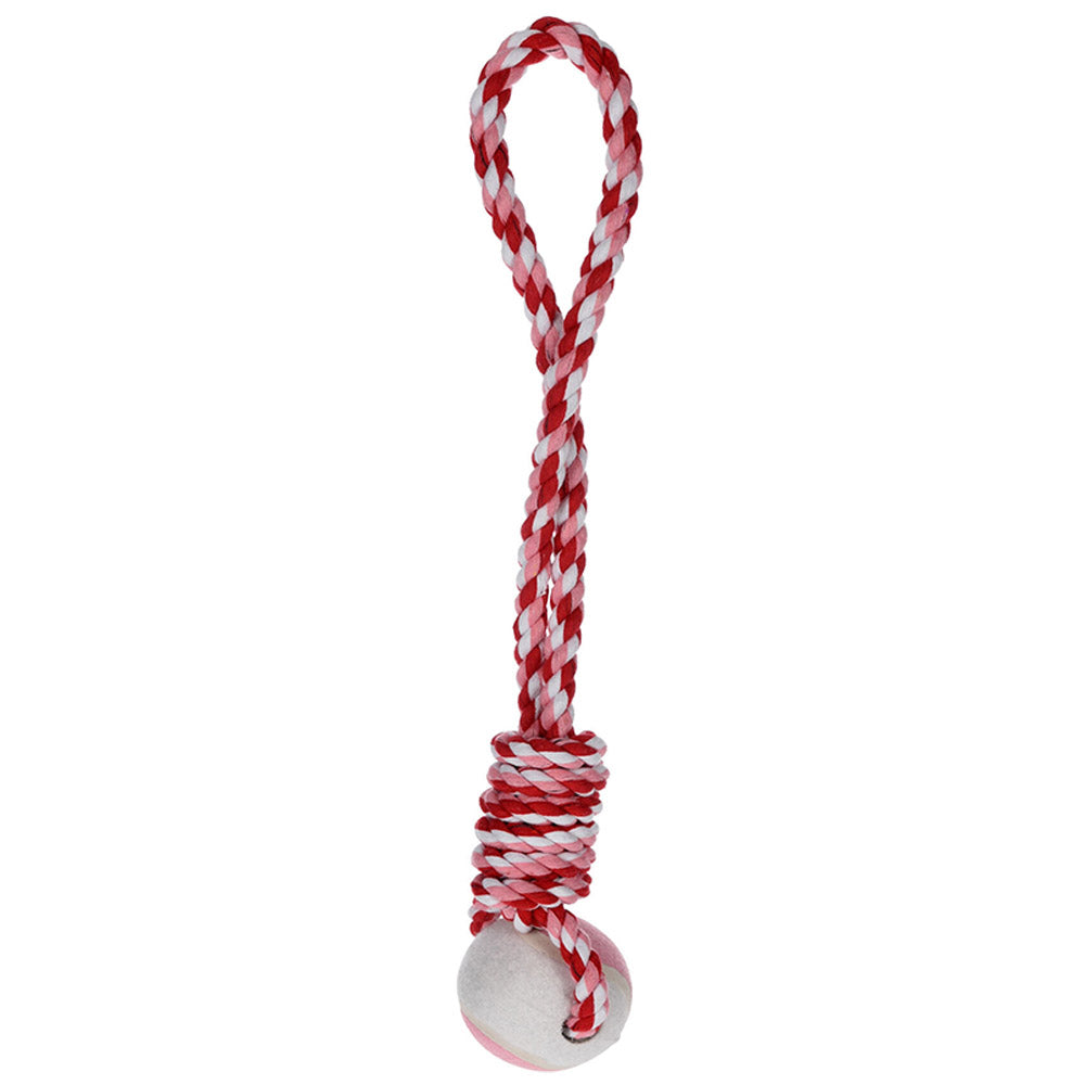 Cuerda de juguete para perros con asa y pelota de tenis - 32 cm