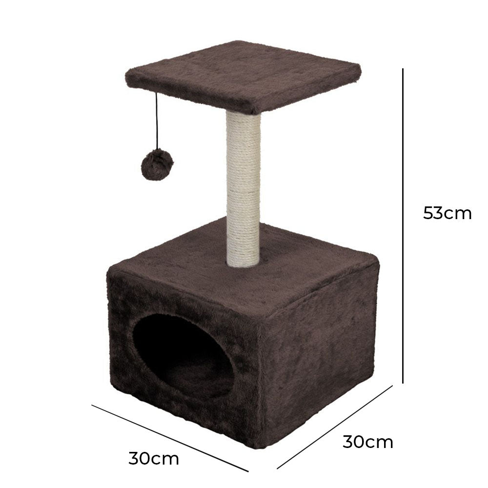 Casa para gatos con árbol para rascar y pelota de juguete - 53 cm 