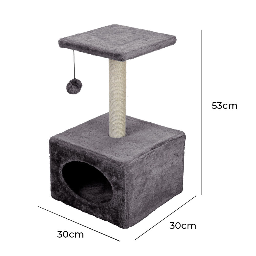 Casa para gatos con árbol para rascar y pelota de juguete - 53 cm 