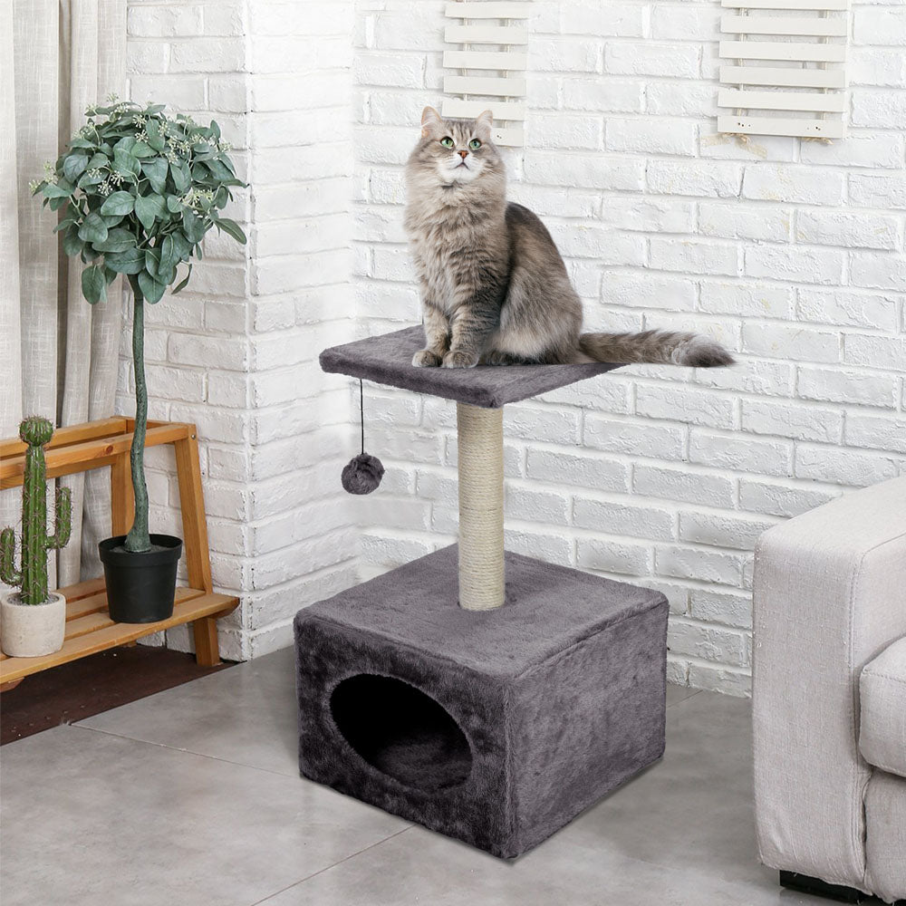 Casa para gatos con árbol para rascar y pelota de juguete - 53 cm 