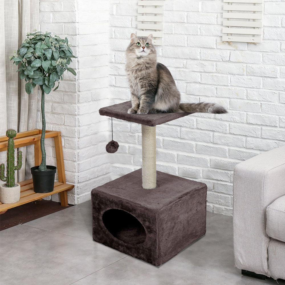 Casa para gatos con árbol para rascar y pelota de juguete - 53 cm 