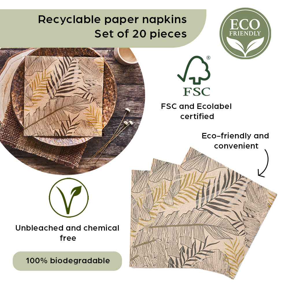 Servilletas de Papel 3 Capas Recicladas - 20 Piezas - Ecológicas